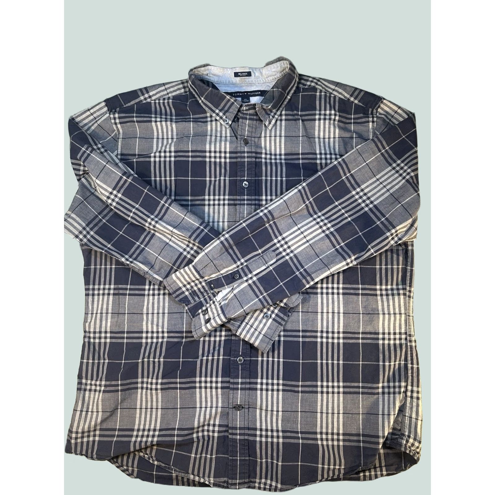 Tommy Hilfiger Tommy Hilfiger Button-Down Shirt Mens XXL Plaid Melange Gray Blue Size US XXL / EU 58 / 5 - 1 Thumbnail