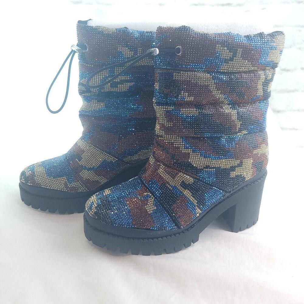 Steve Madden Steve Madden Women's Phoenix Blue Brown Camo Heeled Boots Size US 7 / IT 37 - 3 Thumbnail