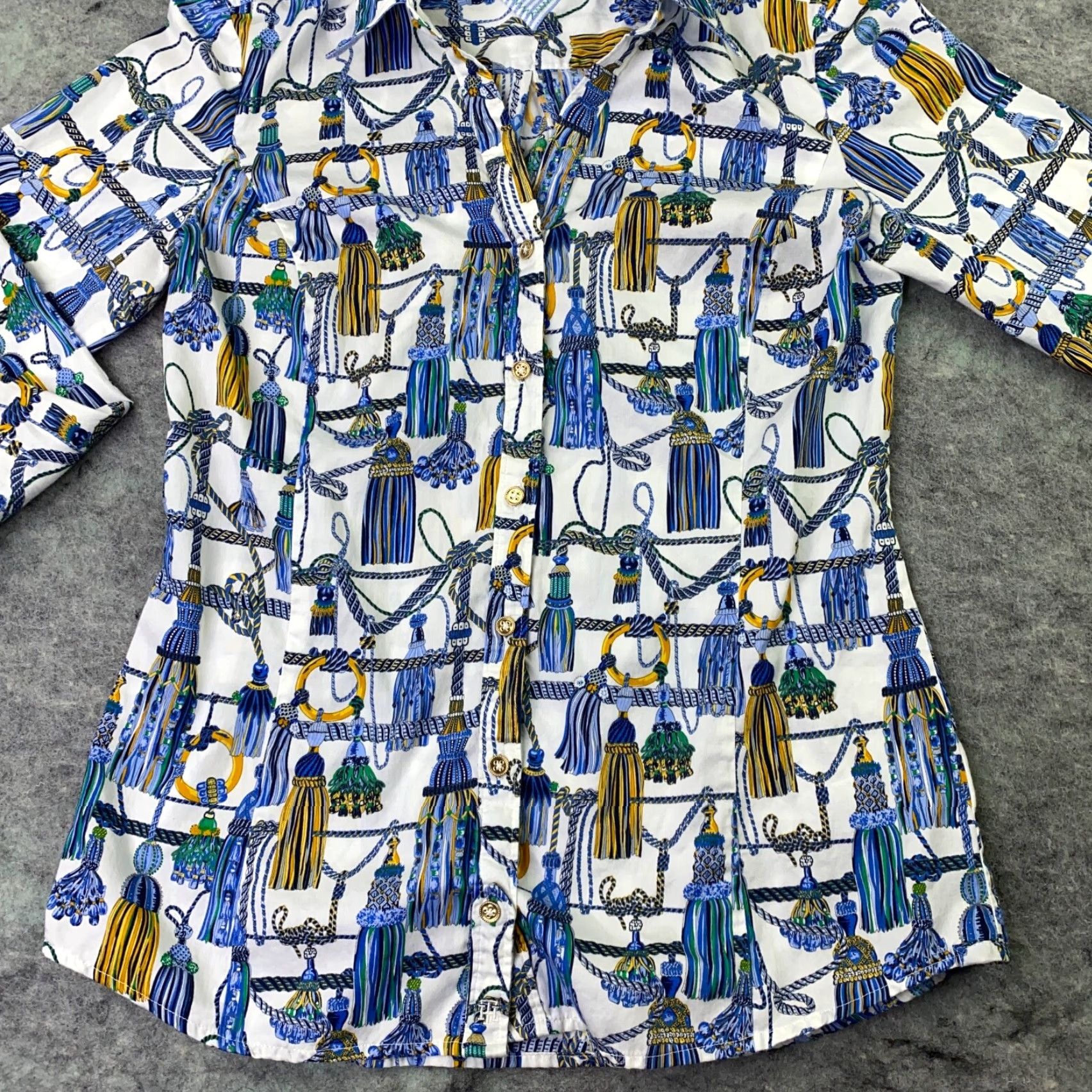 Tommy Hilfiger Tommy Hilfiger Womens Shirt Small Blue Button Up French Mediterranean Fitted Size S / US 4 / IT 40 - 7 Thumbnail