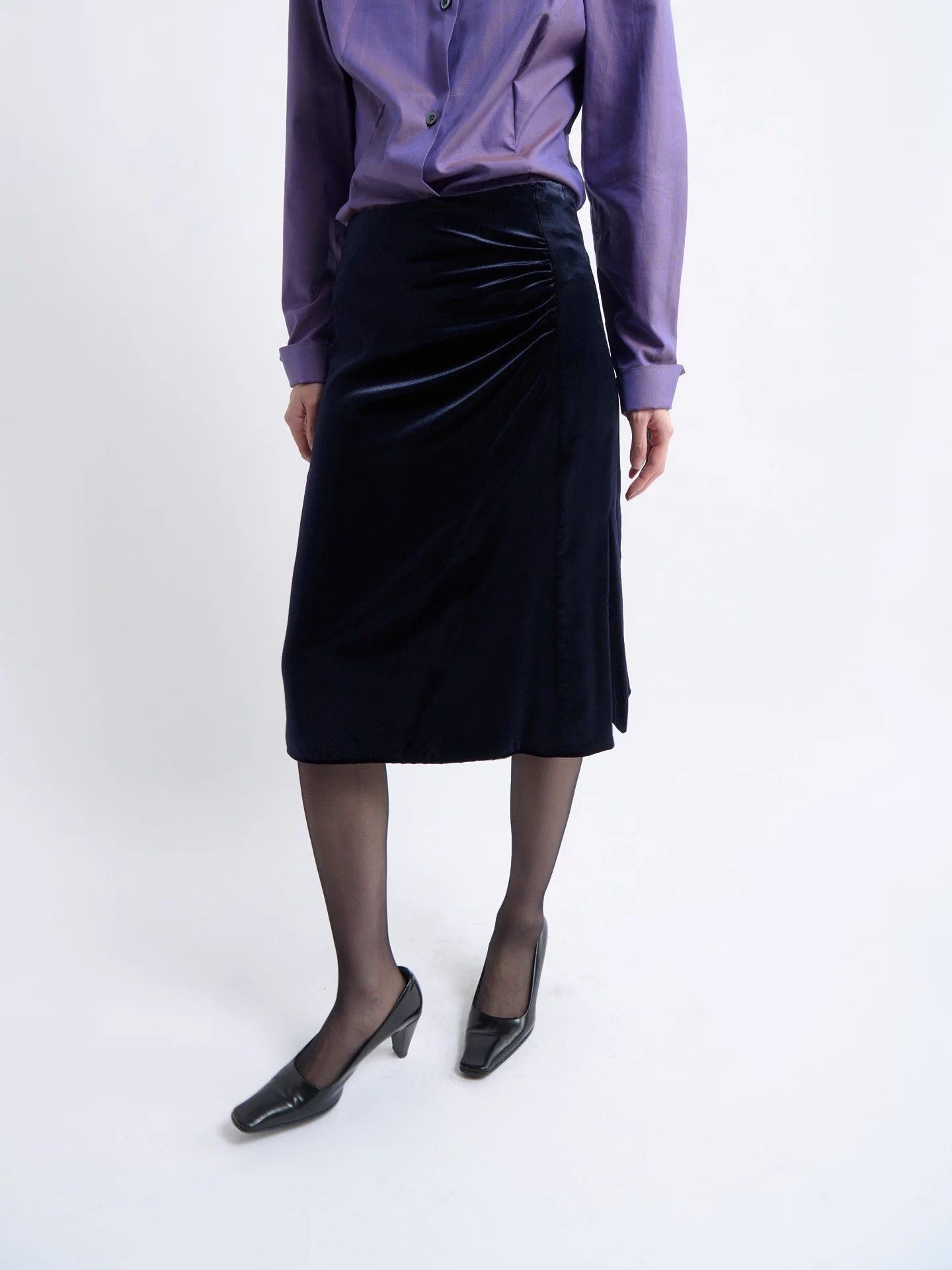 Prada PRADA Women's Velvet Sheen Pleated Skirt Deep Navy Size 25" / US 0 / IT 36 - 3 Thumbnail