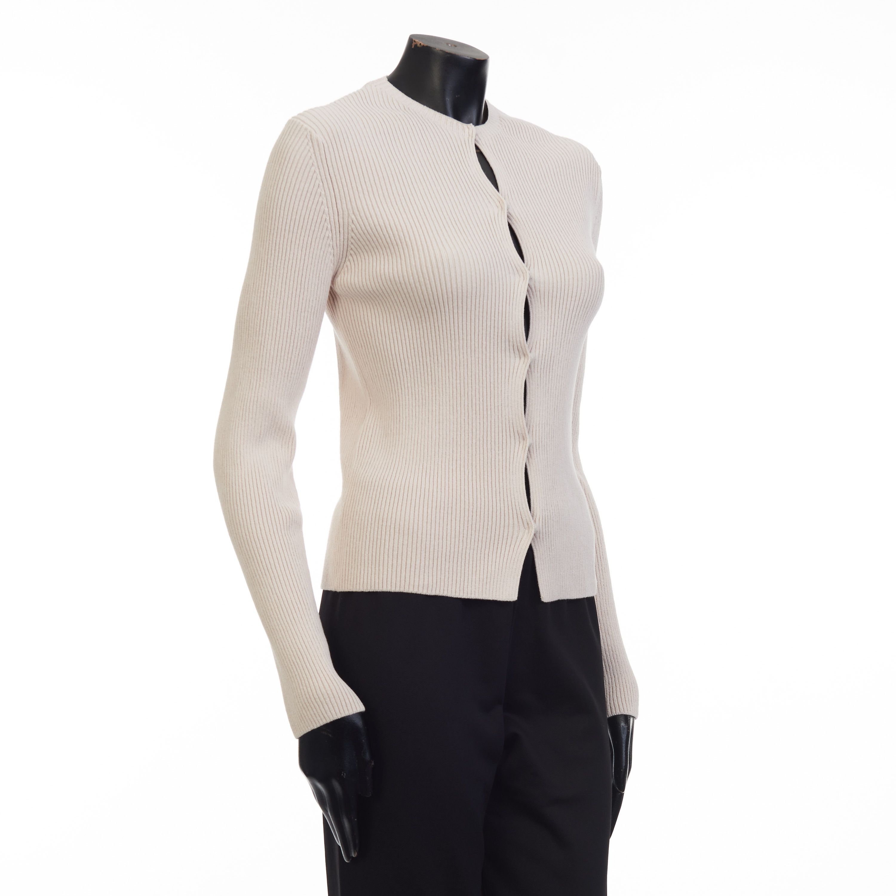 Fendi Beige Cotton Cardigan - Rib Knit, Snap Closure Size M / US 6-8 / IT 42-44 - 8 Thumbnail