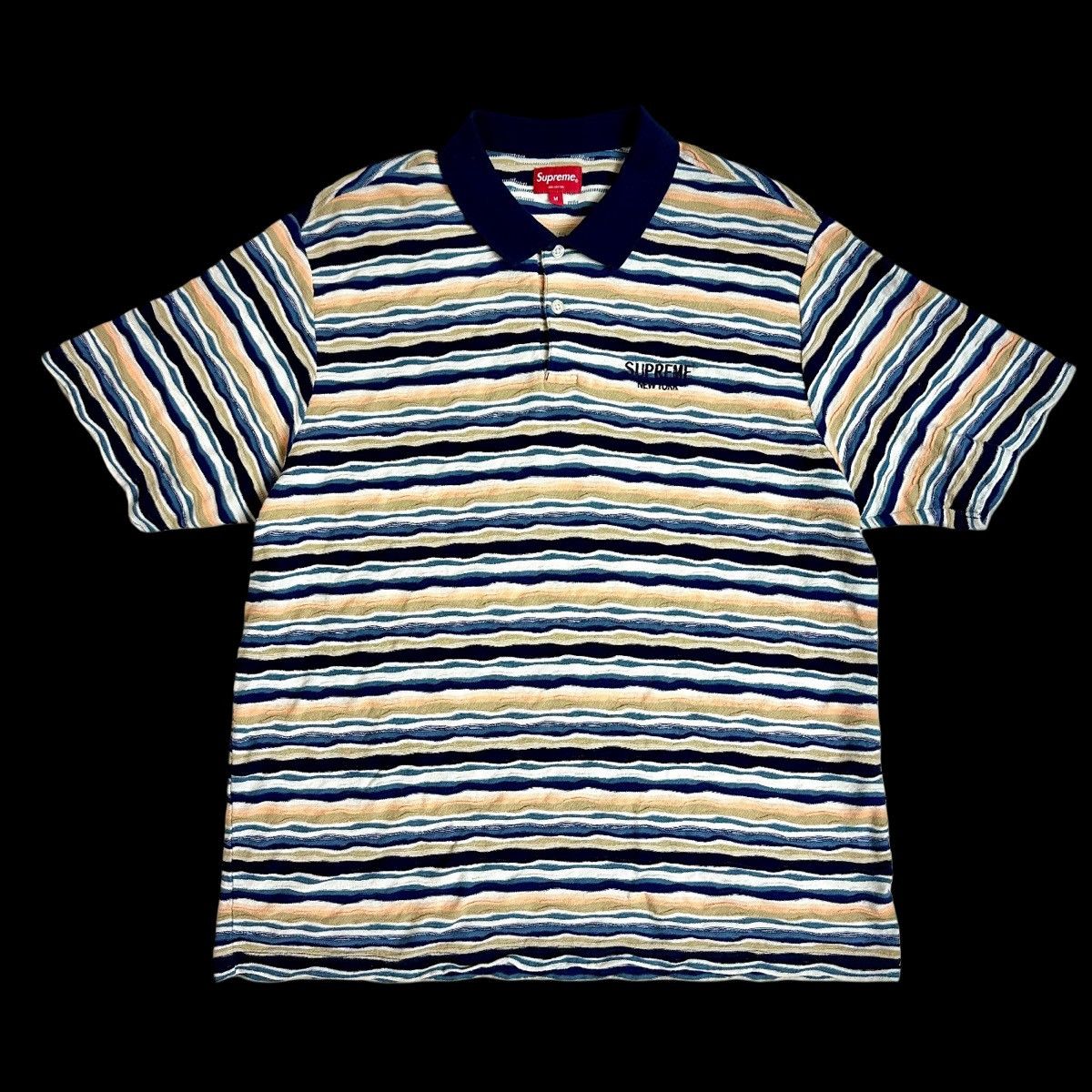 Supreme Supreme Cursive Polo Navy Blue Stripes XL | Grailed