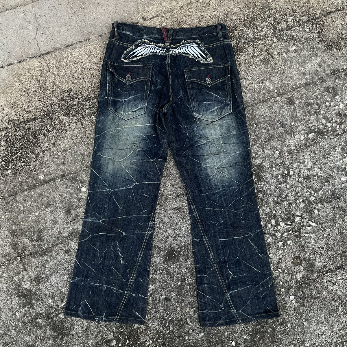 Japanese Brand Rare Design 💥 Vintage Nylaus Distressed Fiare jeans Size US 34 / EU 50 - 1 Thumbnail
