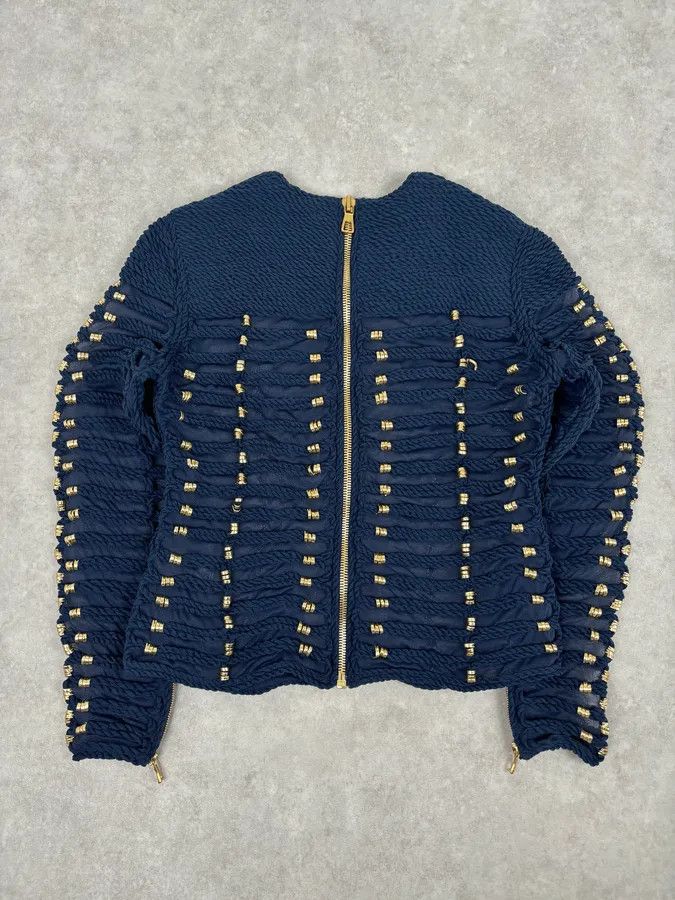 Balmain SS2015 Balmain x H&M Navy Gold-Beaded Blouse Size S / US 4 / IT 40 - 6 Thumbnail