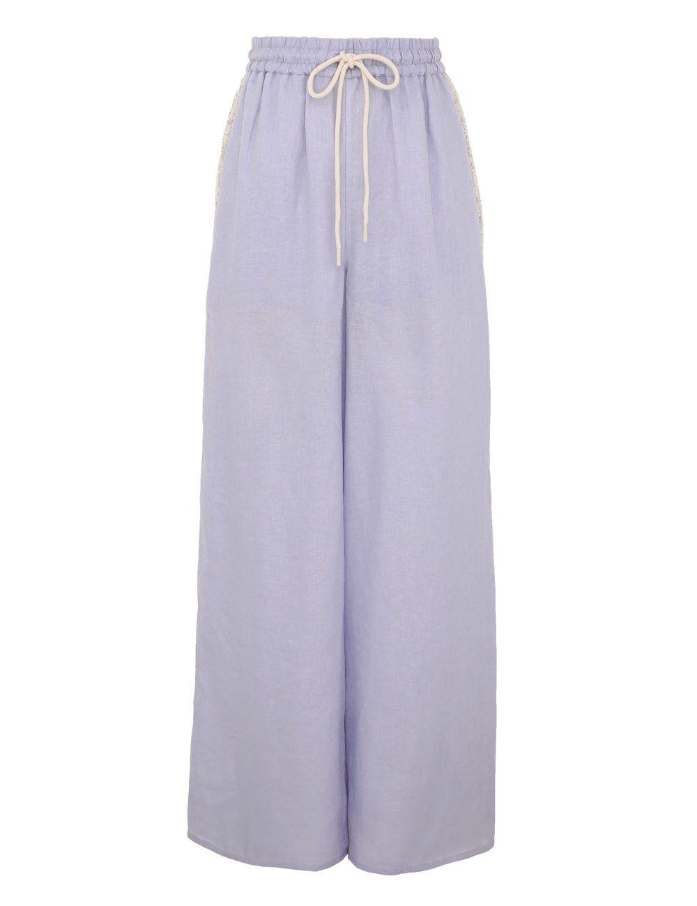 oc11z0126 Everley Lace Trim Pants in Dusty Blue