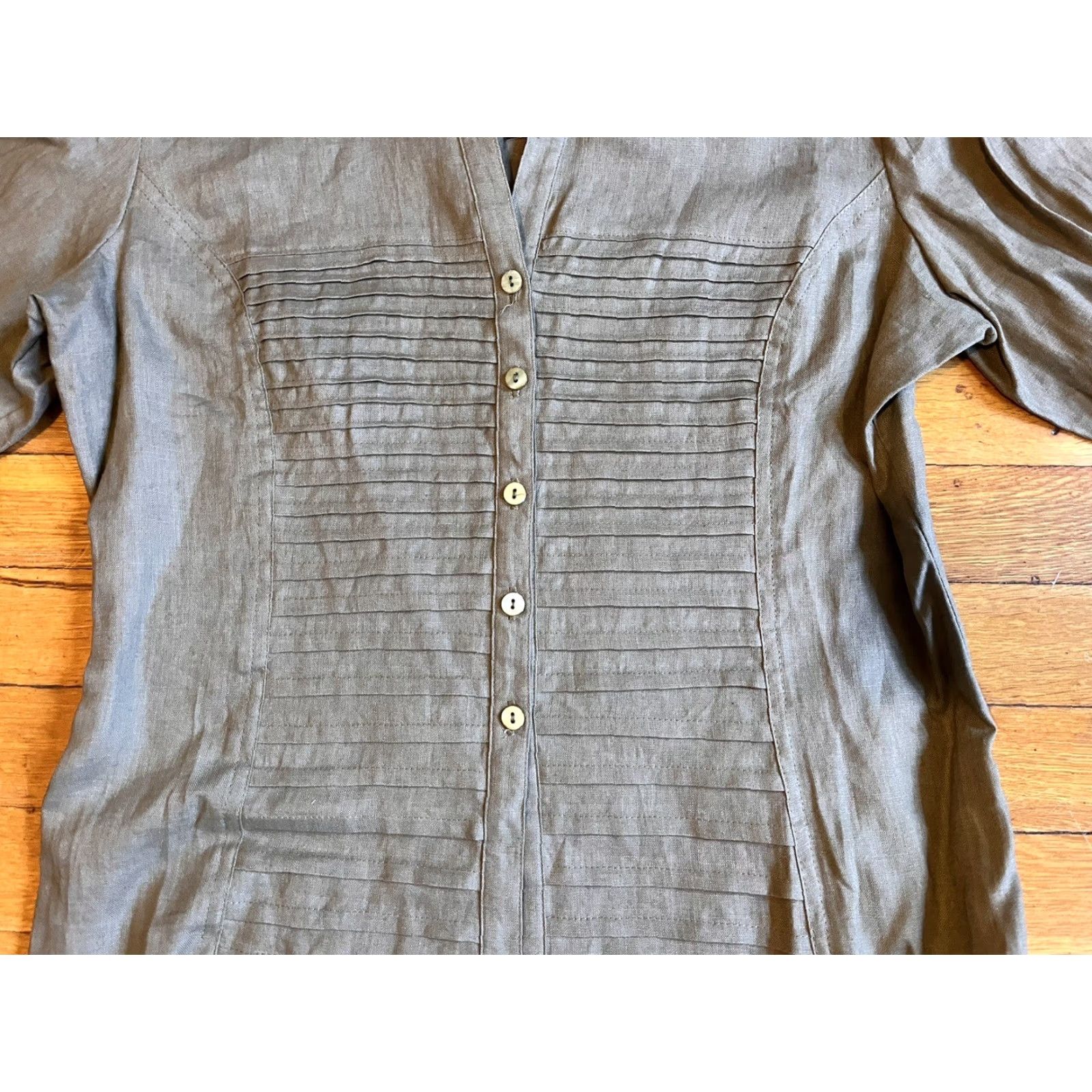 Vintage **VINTAGE Tracy M Women's Large Grey Linen Collared Button-Up 90s** User: Vintage Tracy M Women's Large Grey Linen Collared Button-Up 90s Size L / US 10 / IT 46 - 3 Thumbnail