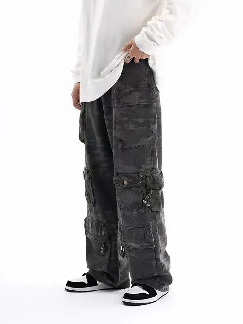 VIBE Retro multi-pocket workwear distressed camouflage jeans Size US 32 / EU 48 - 2 Thumbnail