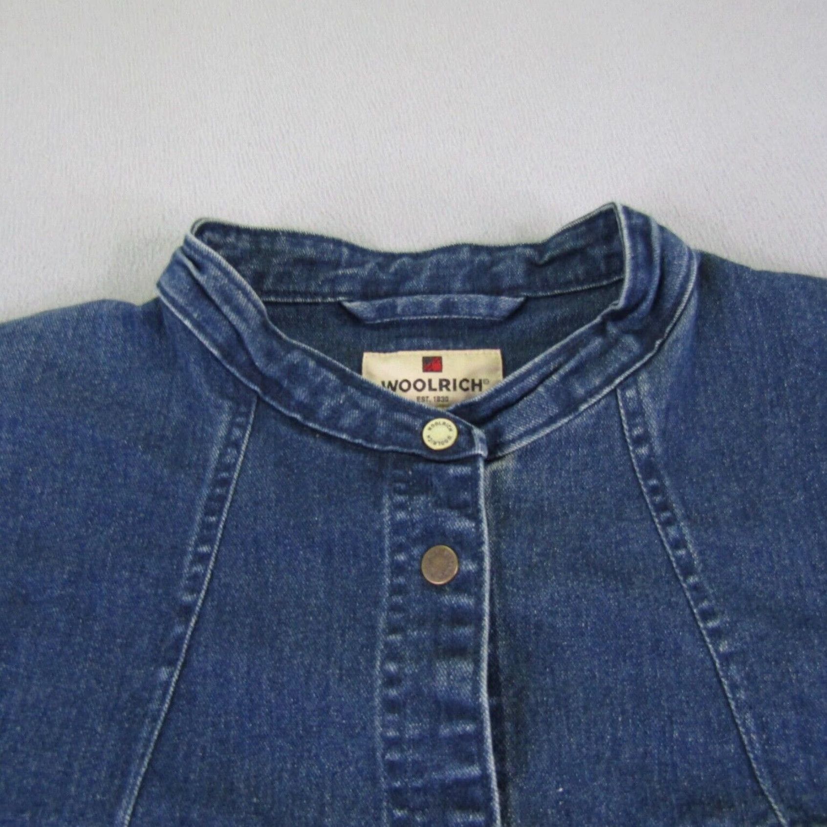 Vintage Woolrich Bomber Jacket Womens Large Blue Denim Cotton Blend Shoulder Pads Outdoor Coat Size 36" / US 14 / IT 50 - 2 Thumbnail