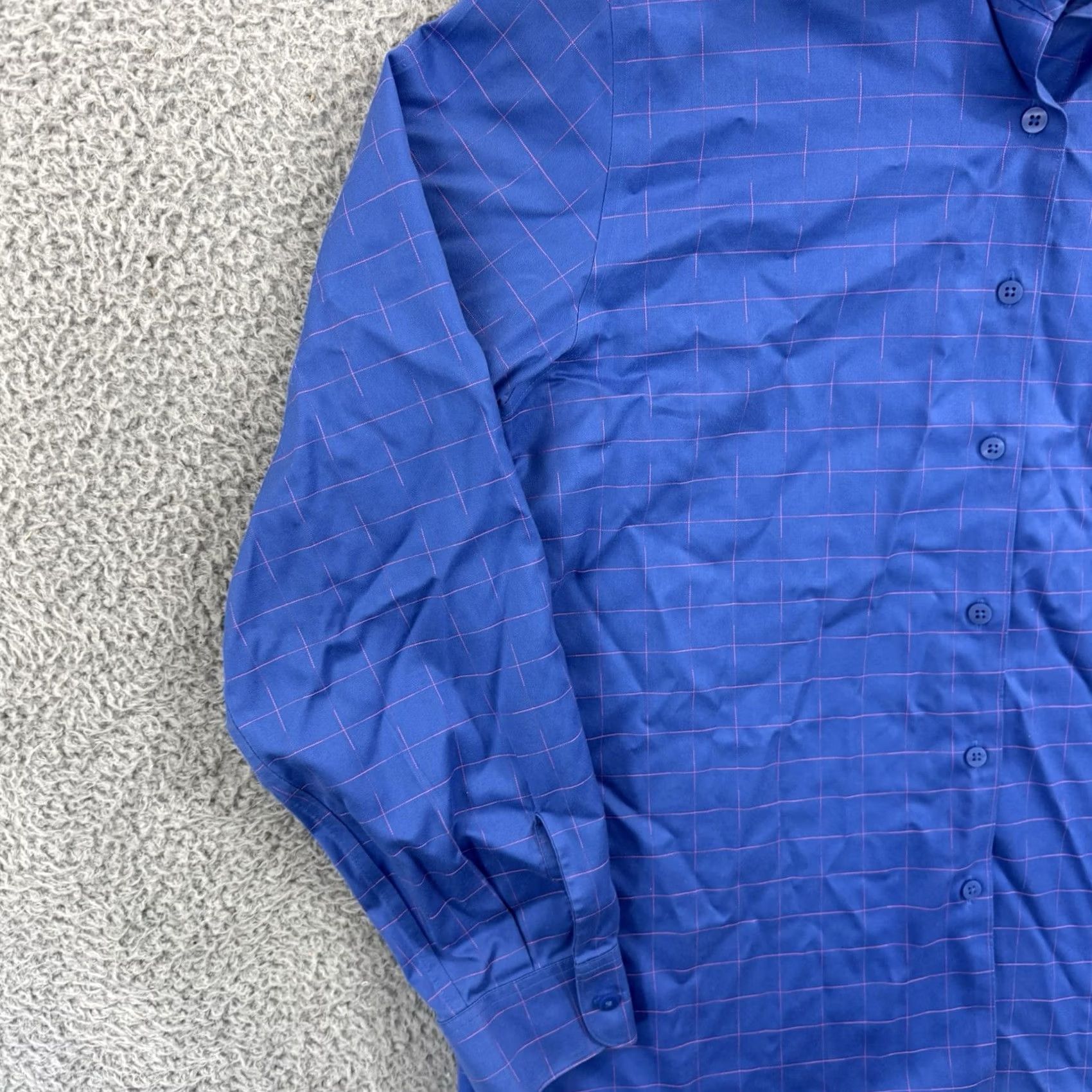 Vintage Foxcroft Shirt Womens 12 Blue Check Button-Up Collared Non-Iron Wrinkle Resistant Easy Care Casual Business Travel Regular Long Sleeve Cotton Size XL / US 12-14 / IT 48-50 - 4 Thumbnail