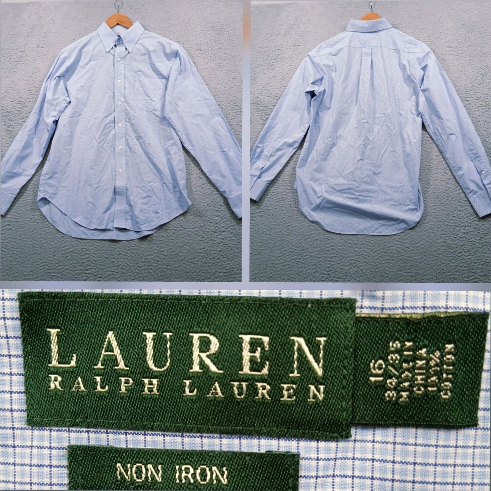 Ralph Lauren Lauren Ralph Lauren Dress Shirt Blue Micro Check Non-Iron 16 Neck 34/35 Sleeve Men’s Size 42R - 2 Thumbnail