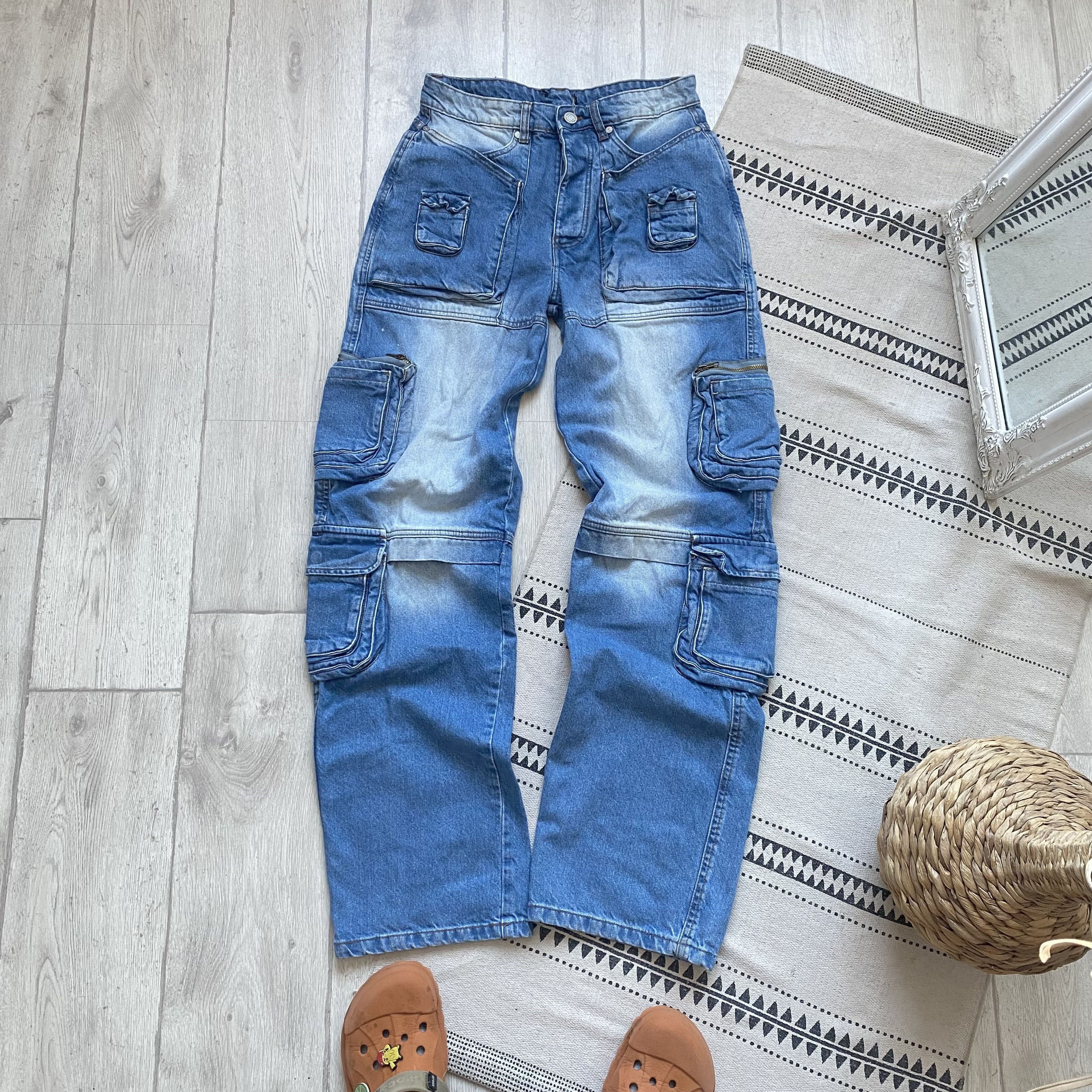 Japanese Brand Y2K Multipocket Cargo baggy Denim jeans skater pants Size US 30 / EU 46 - 1 Thumbnail