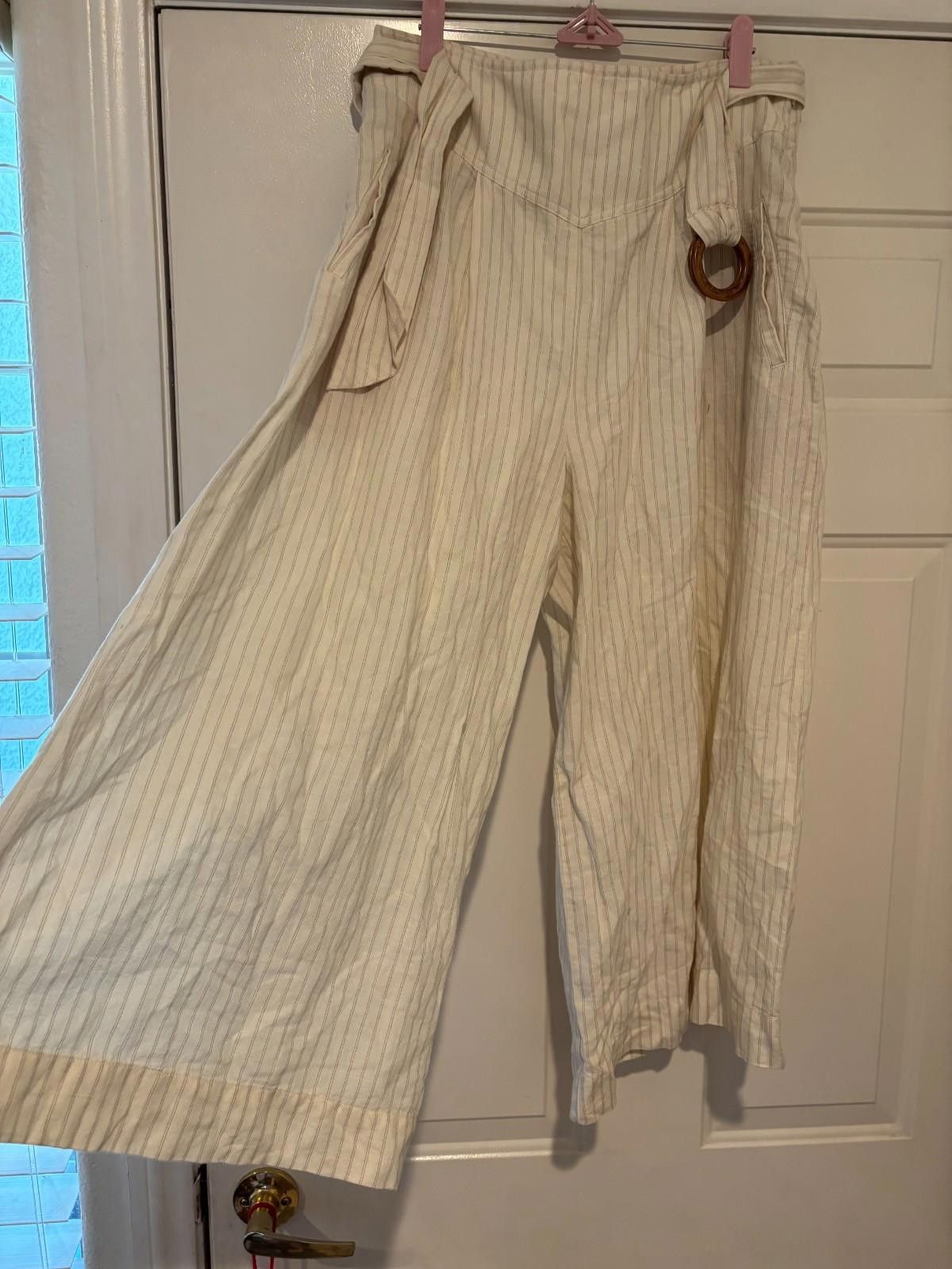 Designer Womens Anthropologie wide leg capri cream cotton sz8. P Size 30" / US 8 / IT 44 - 3 Thumbnail