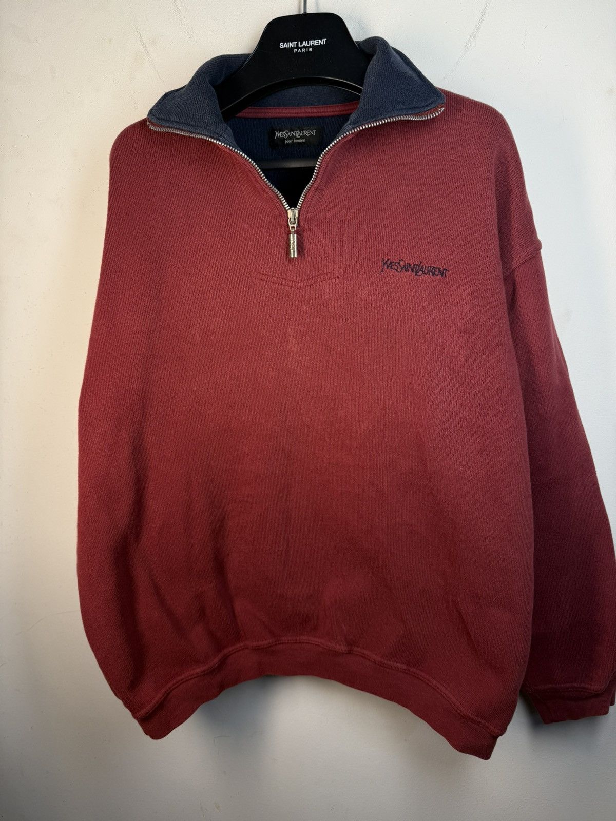 Yves Saint Laurent 90s YSL Sweatshirt 1/4 Quarter Zip Red Vintage Sweater Size US L / EU 52-54 / 3 - 16 Thumbnail