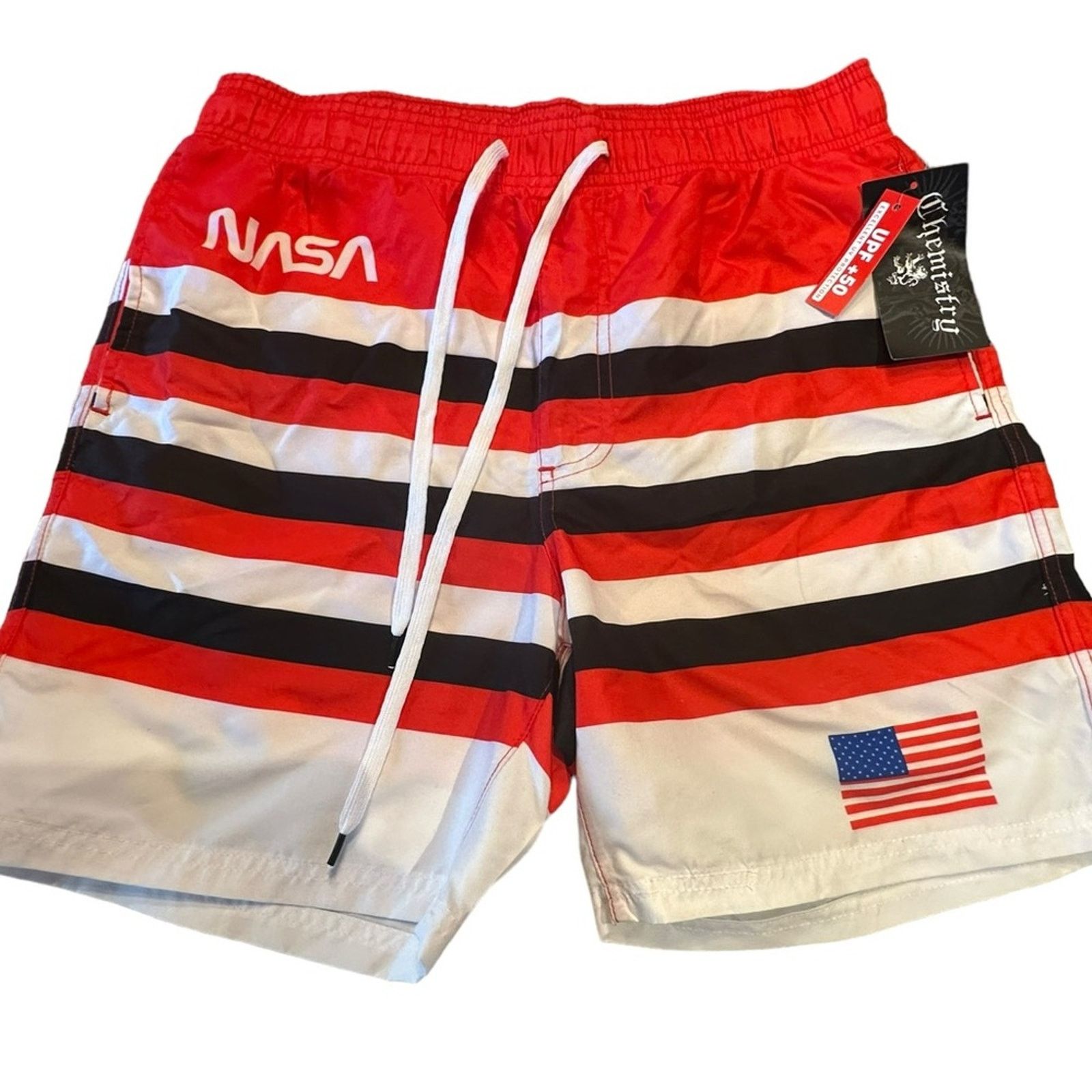 Chemistry Medium Nasa Red White And Blue Swim Trunks Nwt, Men's (Size 30)