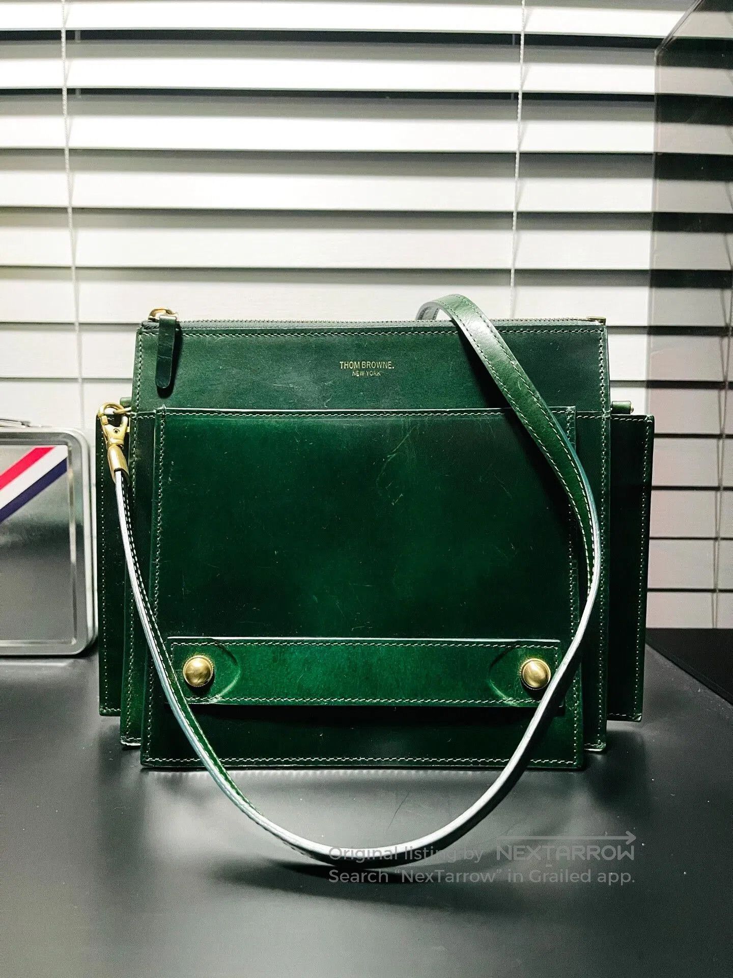 Thom Browne Green Shoulder Bag Clutch.