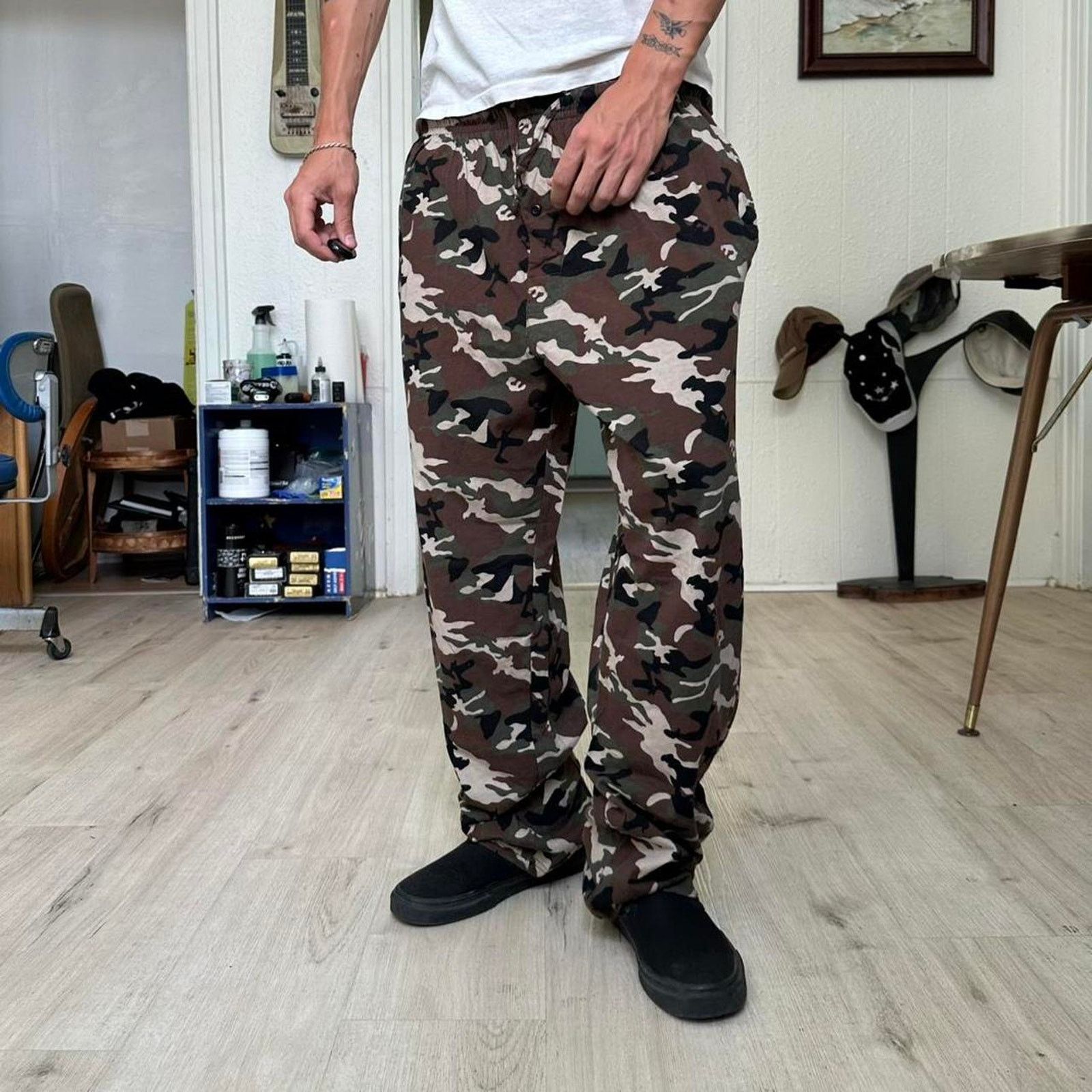 Hanes Vintage 2000s Hanes Camo Baggy PJ Pajama Pants Sweatpants Size US 34 / EU 50 - 2 Thumbnail