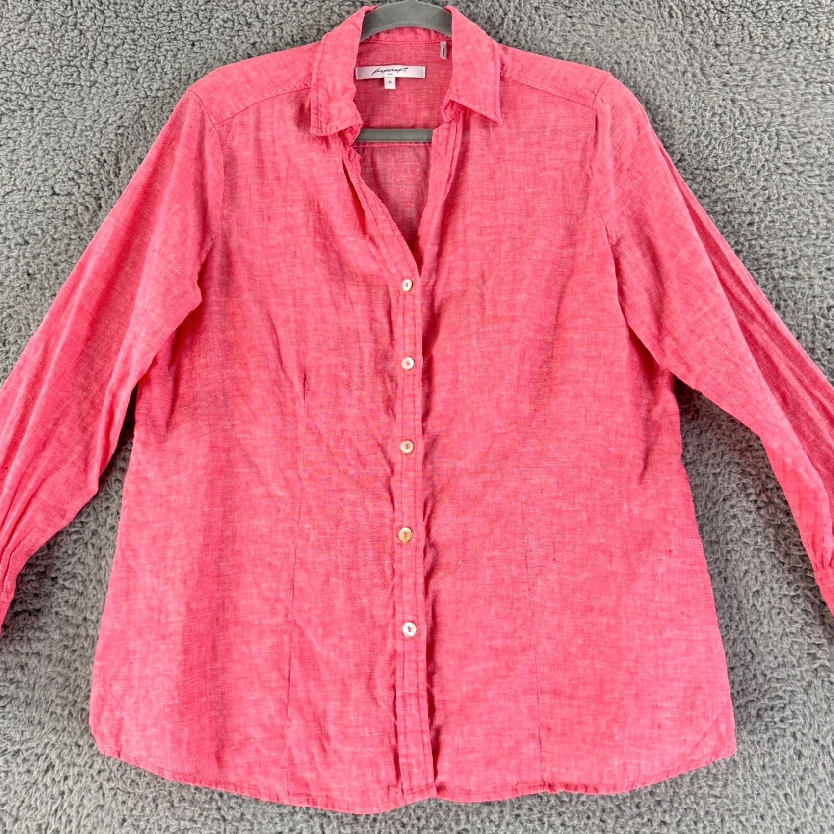 Vintage Foxcroft Button-Up Shirt Womens Medium Pink 100% Linen Long Sleeve Casual Summer Size M / US 6-8 / IT 42-44 - 2 Thumbnail