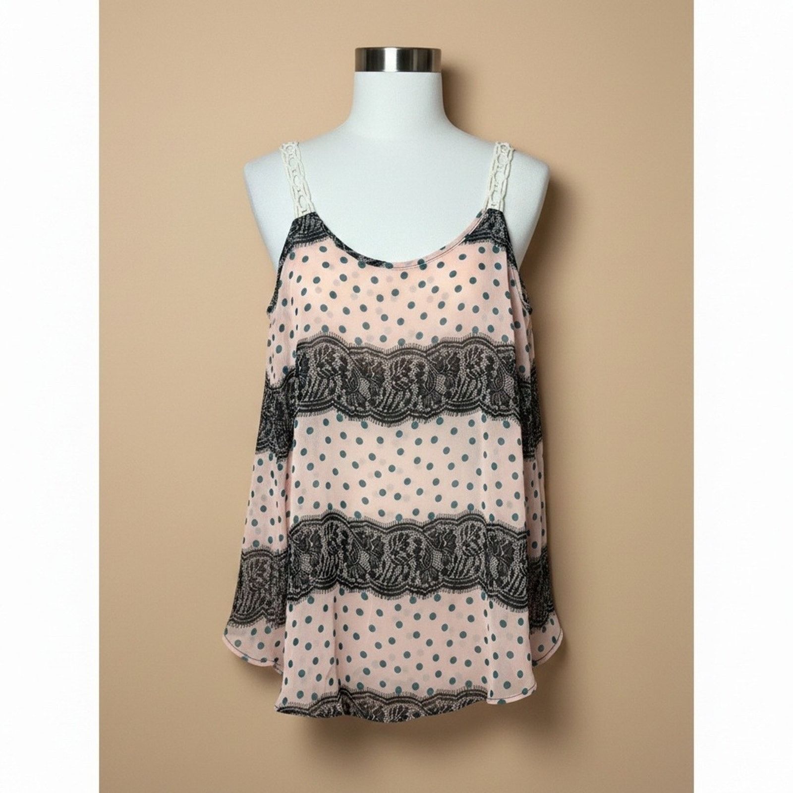 Other Orange Caramel Tank Top Pink Polka Dot Lace Trim Size S Size S / US 4 / IT 40 - 1 Thumbnail