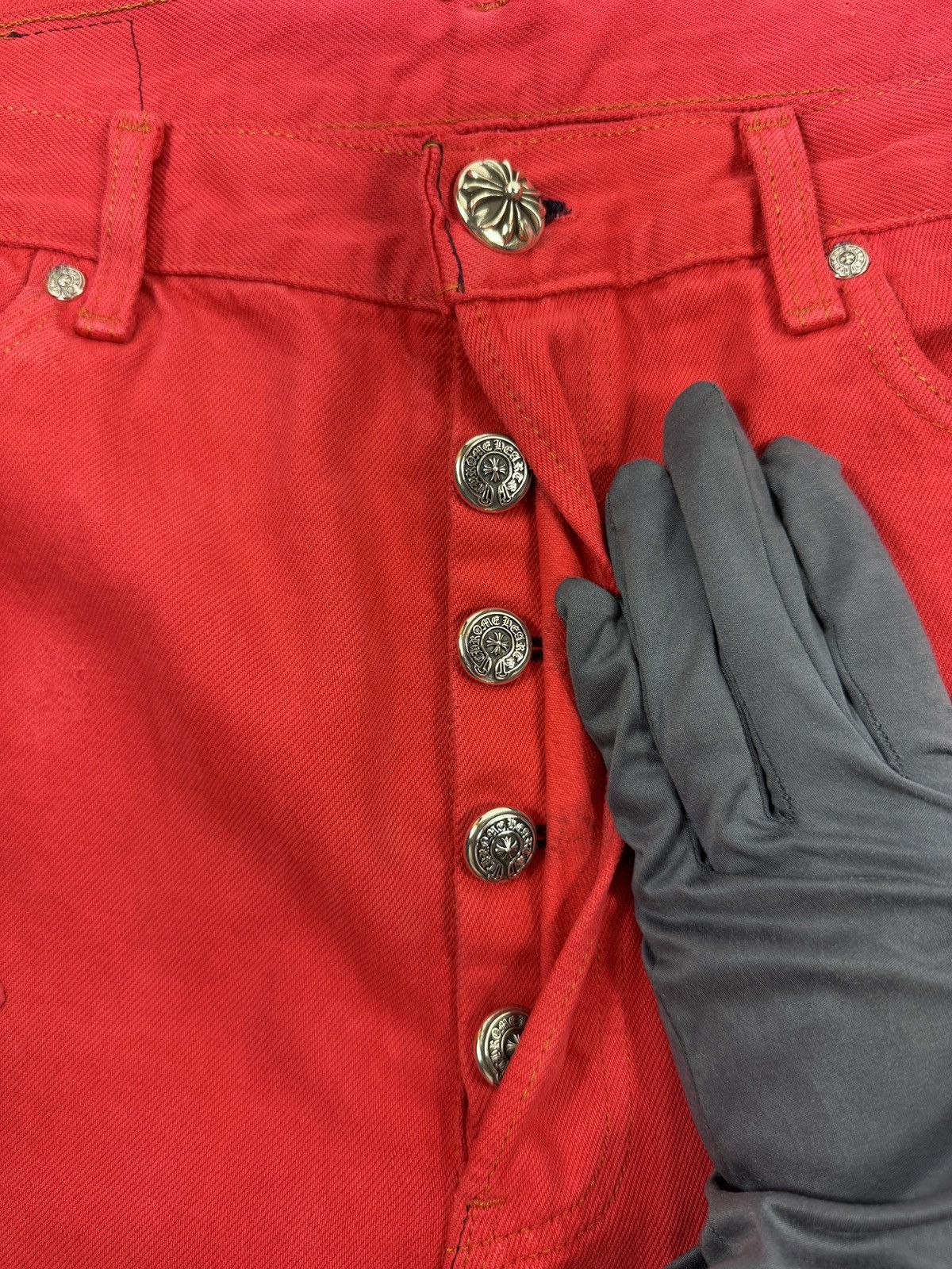 Chrome Hearts LEATHER CROSS SILVER DETAILED RED DYED VINTAGE LEVI ‘S JEANS Size US 34 / EU 50 - 9 Thumbnail