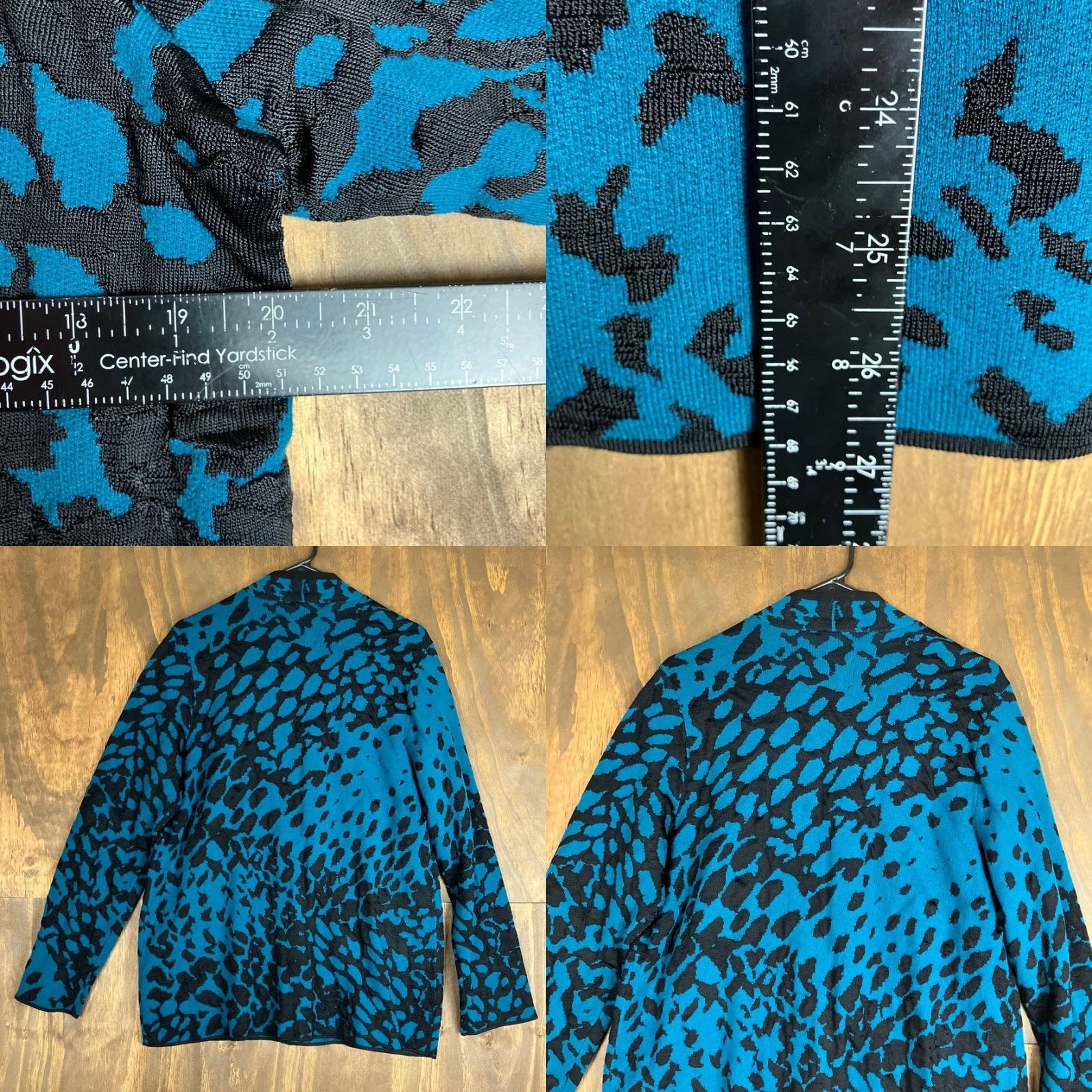 Vintage Chicos Womens Cardigan Sweater Teal Black Knit Open Front Long Sleeve Stretch M Casual Womens Boys Girls? Size M / US 6-8 / IT 42-44 - 8 Thumbnail
