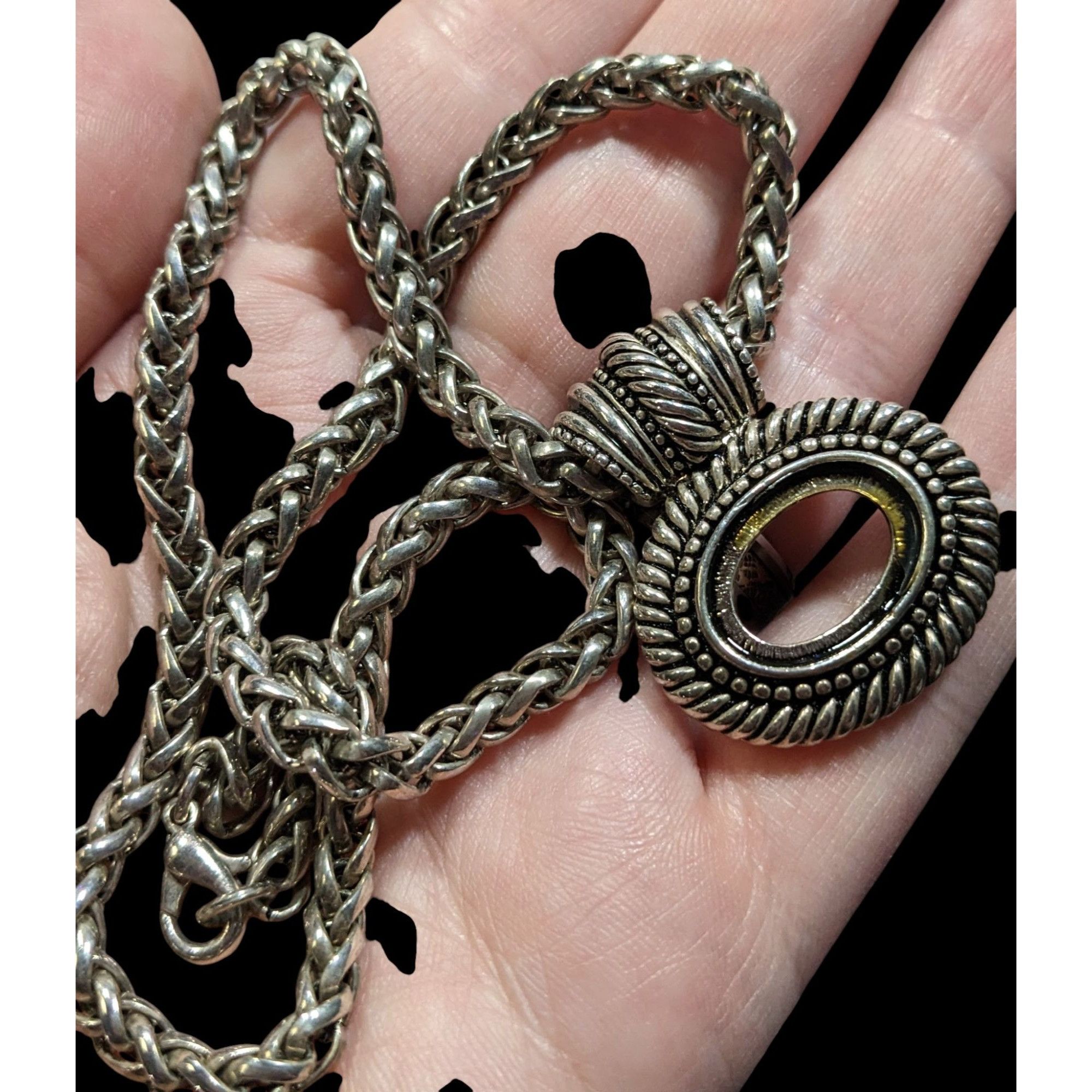 Other Silver Tone Rope Chain Necklace With Open Bezel Pendant Size ONE SIZE - 7 Thumbnail