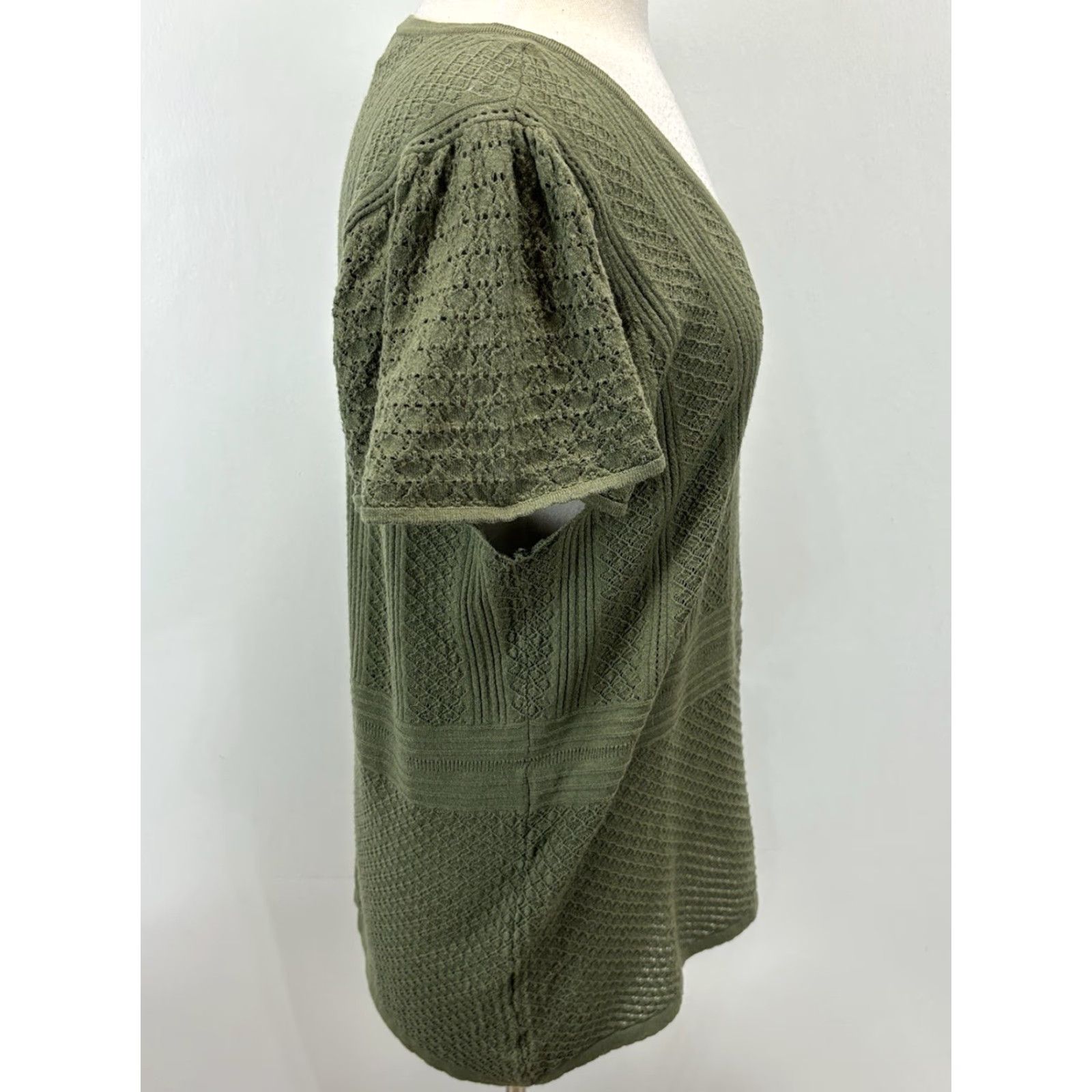 Torrid VINTAGE? No, Torrid Pointelle Sweater Green Short Sleeve 2X Plus Pullover V-Neck Knit Rayon Blend Women Adult 2X Torrid Sweater Size XXL / US 16-18 / IT 52-54 - 4 Thumbnail