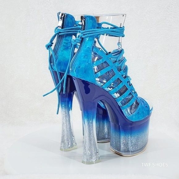Other Bulls Blue Strappy Gradient Ombre Glitter Tint Platform & Ch Size US 6 / IT 36 - 4 Thumbnail