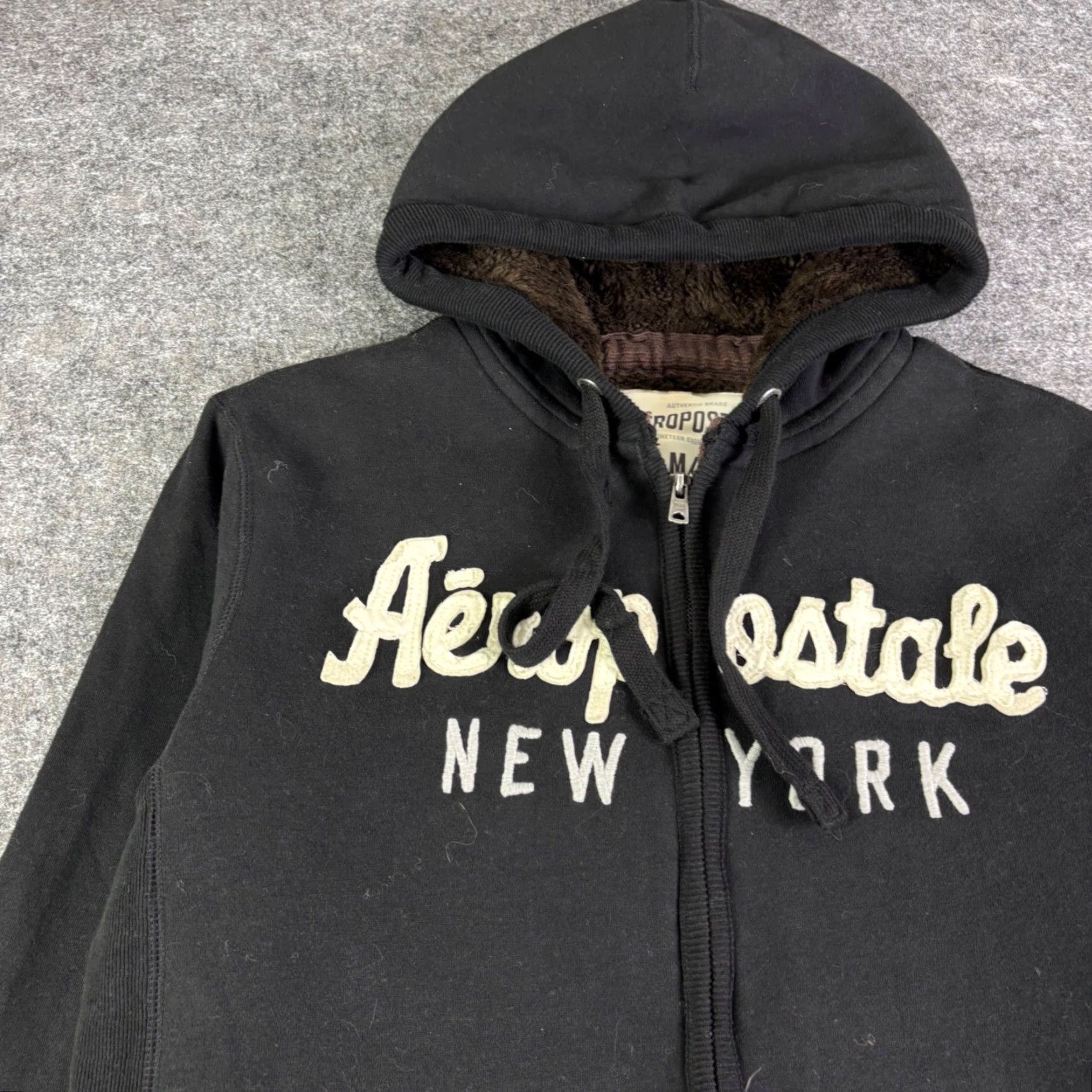Aeropostale Aeropostale Hoodie Full Zip Sherpa Lined Black Medium Fleece Jacket Men Series College Outdoor Logo Zipper Pockets Graphic Print Size US M / EU 48-50 / 2 - 6 Thumbnail