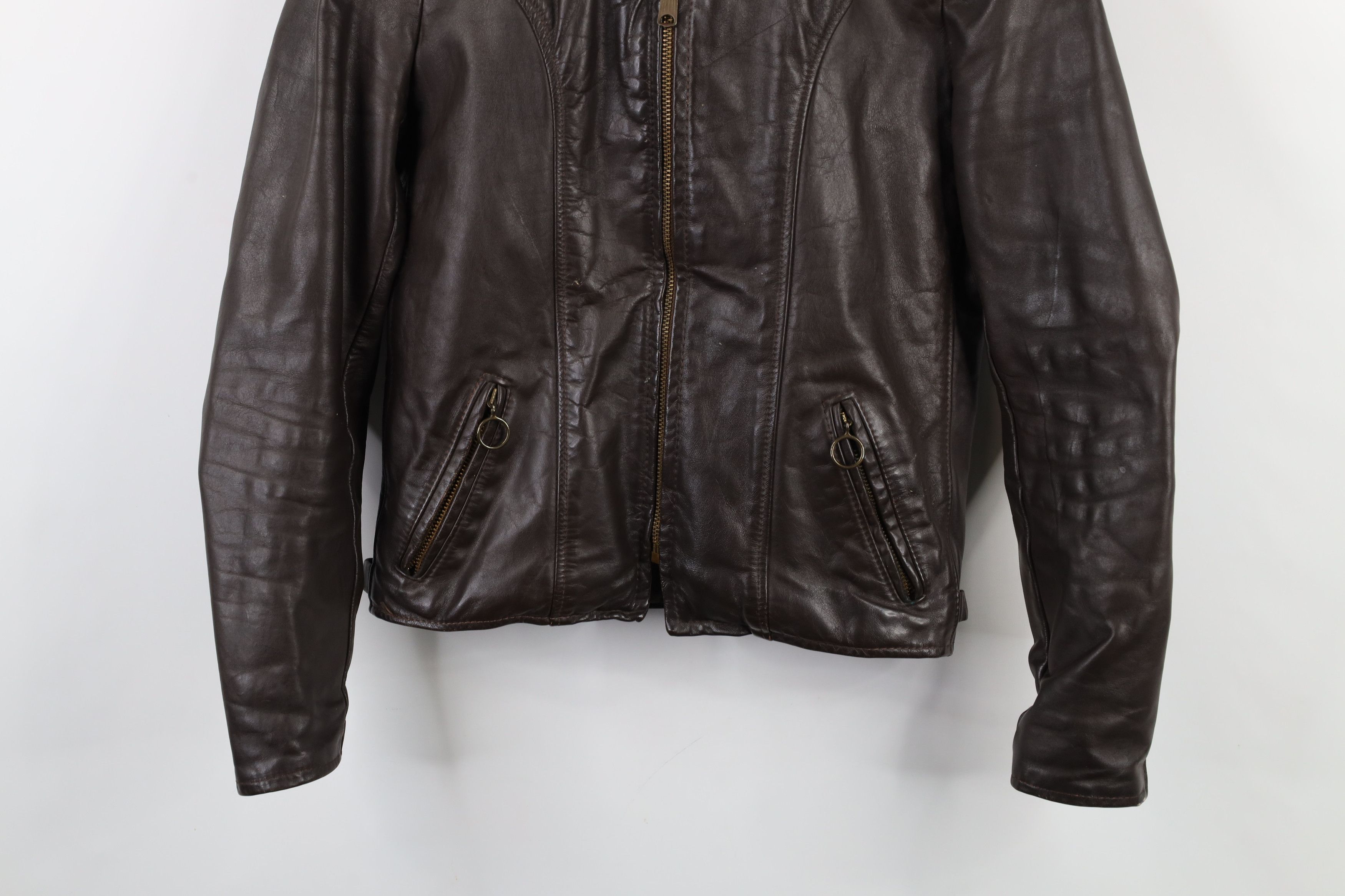 Vintage Vintage 60s Lined Leather Buckle Back Racer Jacket Brown USA Size M / US 6-8 / IT 42-44 - 3 Thumbnail