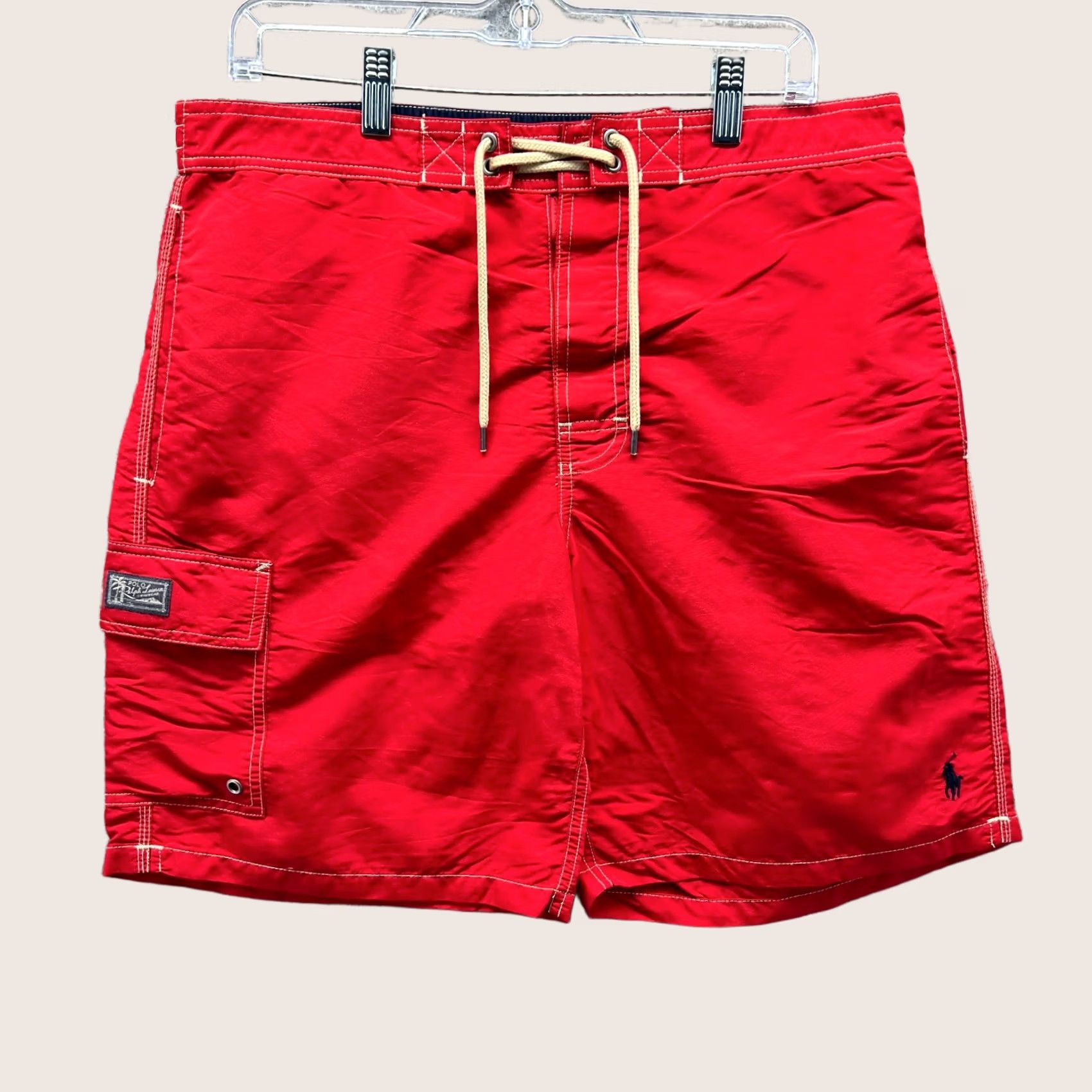 Polo Ralph Lauren VINTAGE Polo Ralph Lauren Board Shorts Men Medium Red Swimwear Trunks Drawstring Pony Size US M / EU 48-50 / 2 - 1 Thumbnail