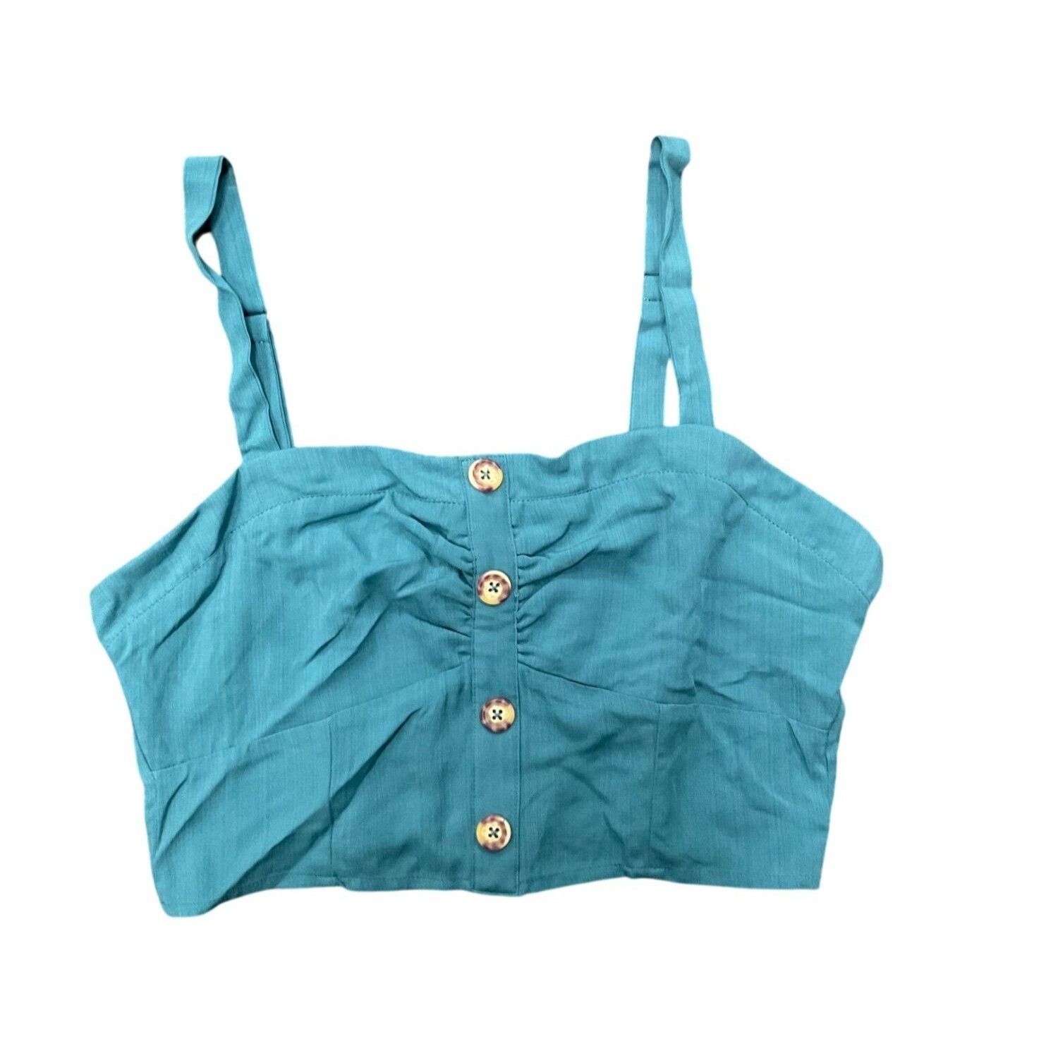 Other Womens Teal Cropped Button-Front Top With Adjustable Straps Size XL / US 12-14 / IT 48-50 - 1 Thumbnail