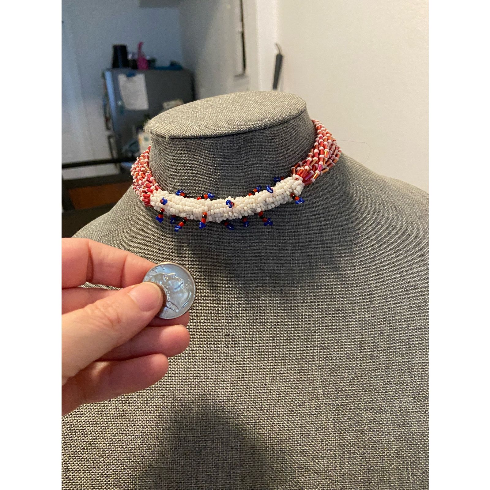 Handmade red white and blue bead necklace Size ONE SIZE - 2 Thumbnail