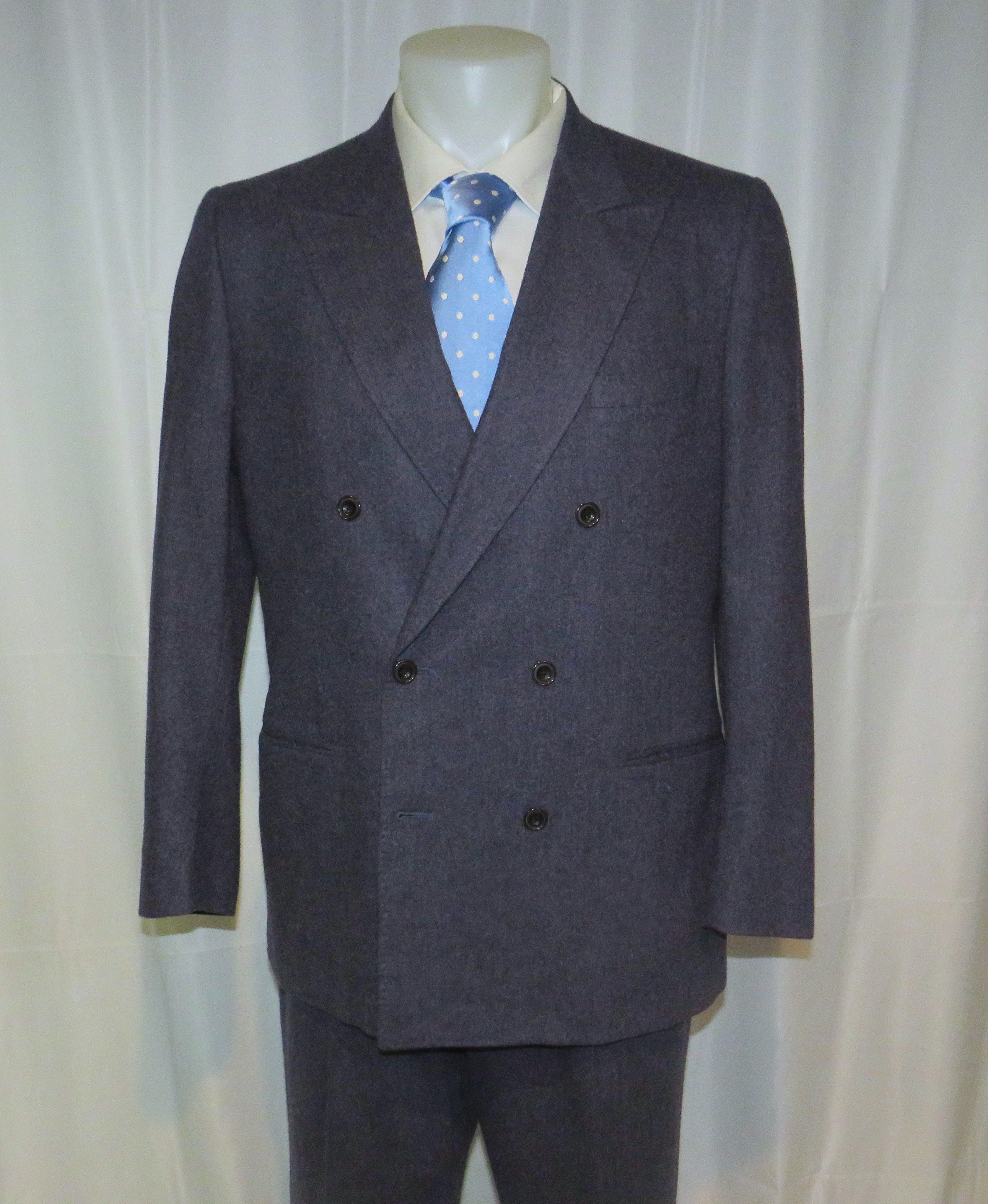 Cifonelli × Francesco Smalto Vintage Blue Flannel Double Breasted Suit 42R Size 42R - 3 Thumbnail