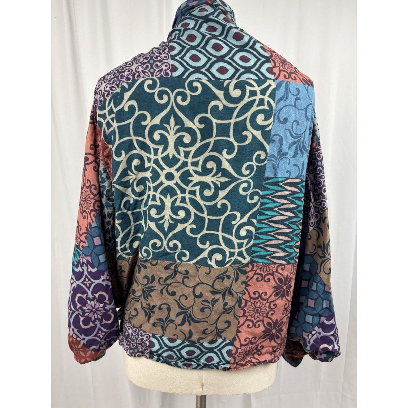Other Mahila Kimono Wrap Top Patchwork Balloon Sleeve Tie Front OS Size ONE SIZE - 4 Thumbnail