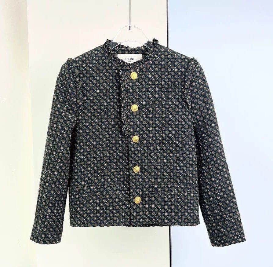 Celine Printed Quilted Gold Button Coat