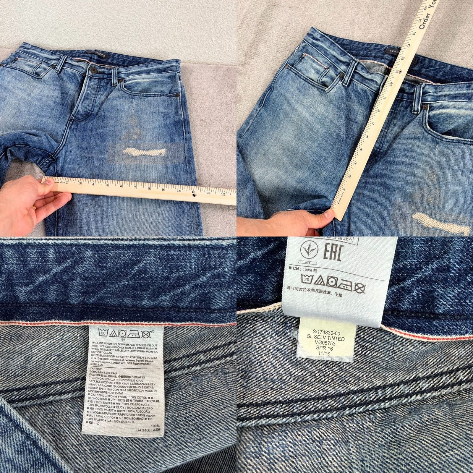 Banana Republic Banana Republic Premium Patchwork Distressed Selvedge Jeans Blue Men 34x34 Slim Mid Rise 5-Pocket Denim Slimming Casual Cowboy Style Shirts? Size US 33 - 9 Thumbnail