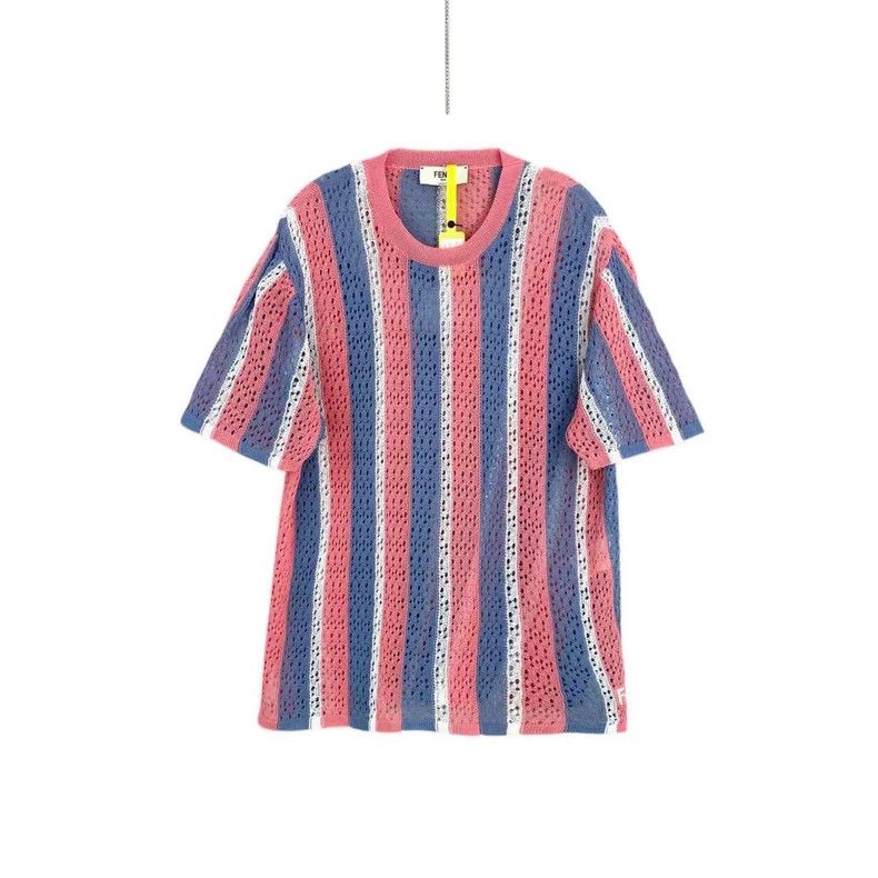 Fendi Fendi Colorblock Striped Cotton Short Sleeve Top Size US XL / EU 56 / 4 - 1 Thumbnail