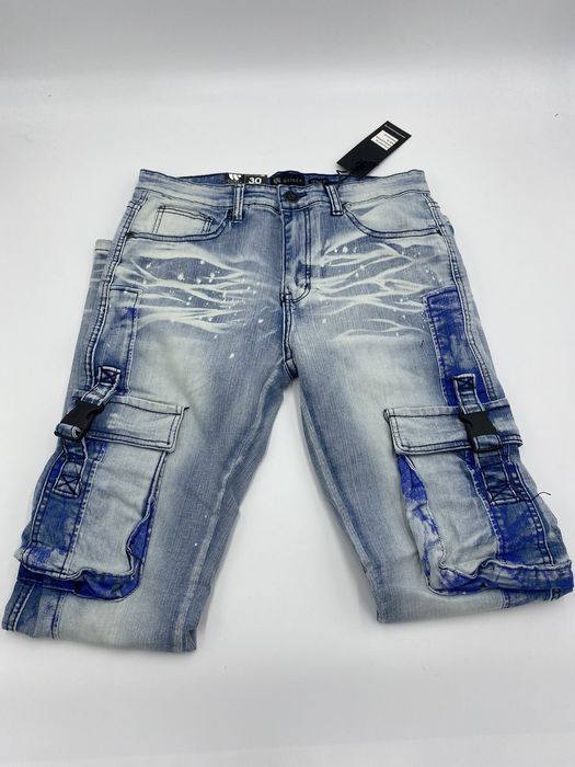 Vintage Size 36 Waimea Blue Paint Splash Cargo Denim Pants