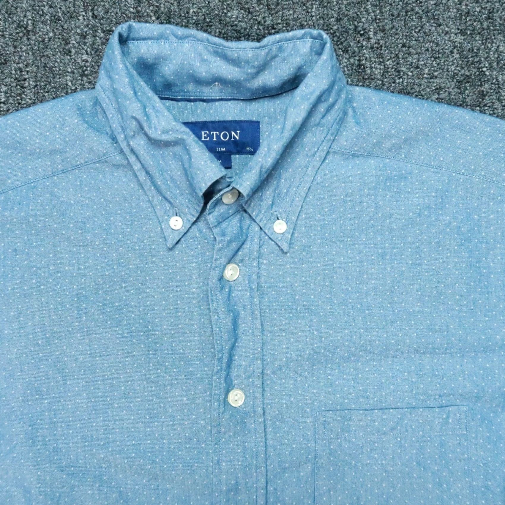 Eton VINTAGE Eton Shirt Mens Medium Blue Slim Fit Polka Dot Long Sleeve Button Up Size US M / EU 48-50 / 2 - 2 Thumbnail