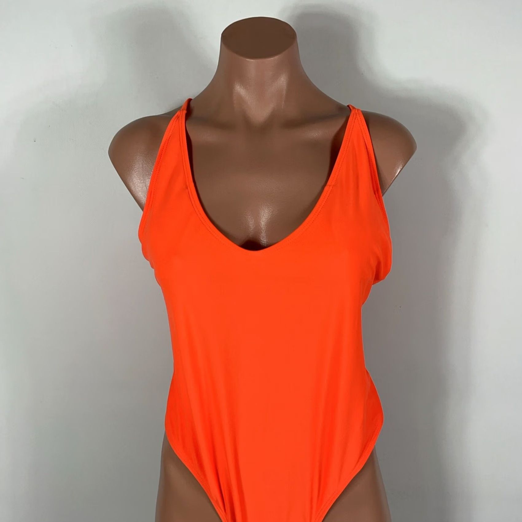 Vintage VINTAGE Matte Collection NEON Orange One Piece Swimsuit PLUS 2X Tie Back Padded Size ONE SIZE - 3 Thumbnail