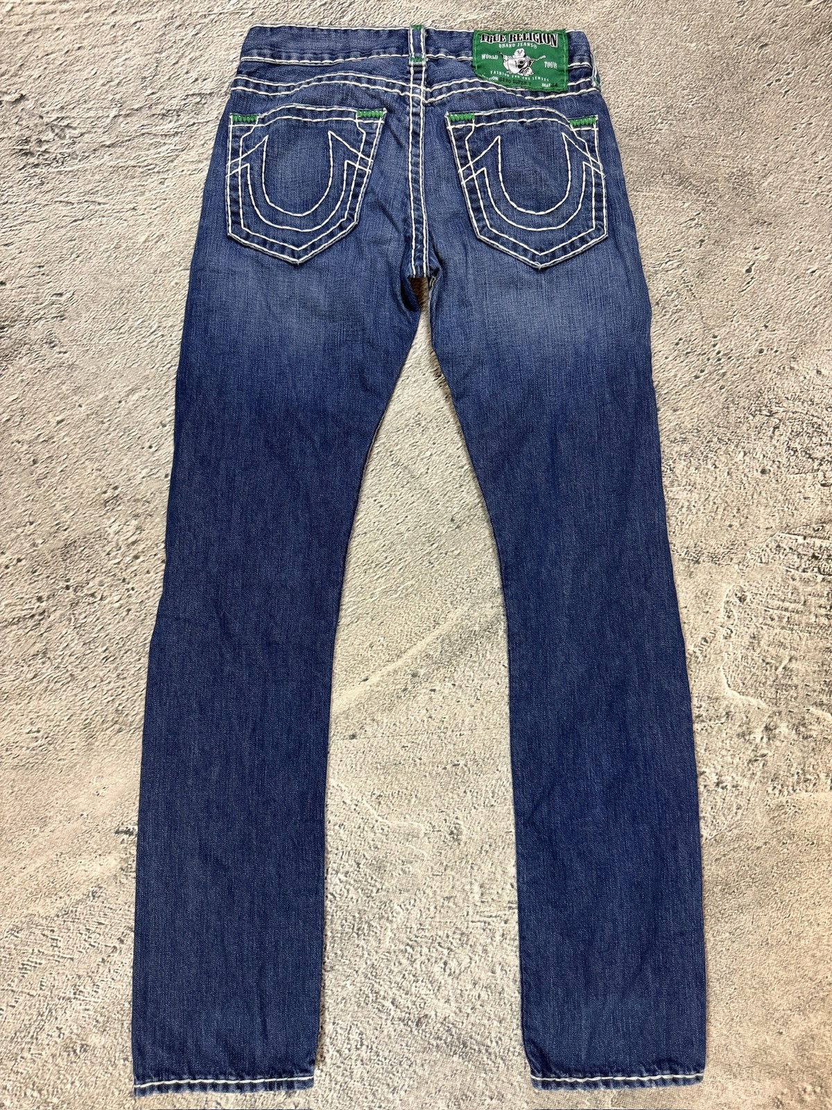 True Religion True Religion Geno Green tab blue jeans white stitching Size US 30 / EU 46 - 1 Thumbnail