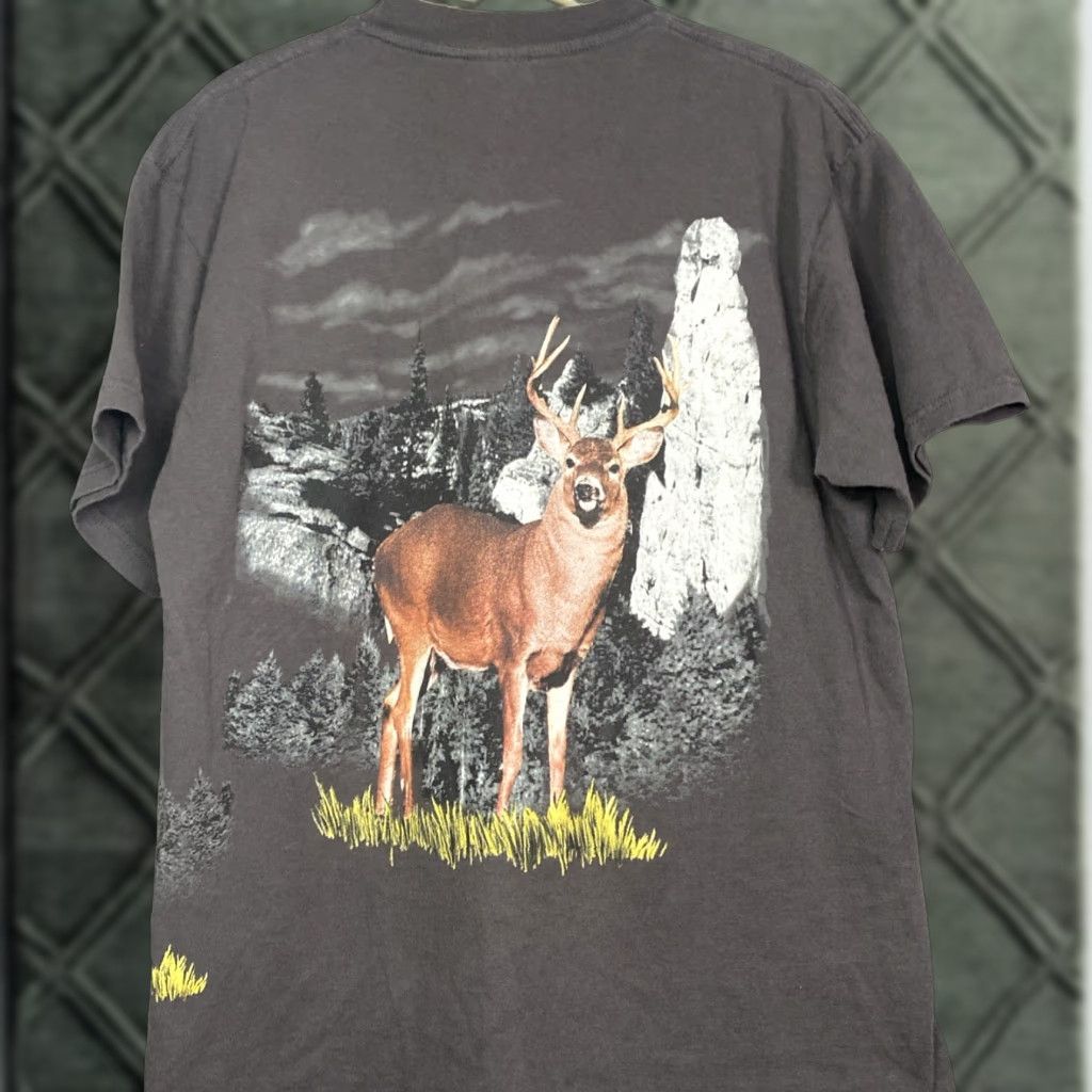Vintage VINTAGE AOP Deer Nature T Shirt Adult Large Gray 90s Y2K Wrap Around Hunting Mens Size US L / EU 52-54 / 3 - 1 Thumbnail