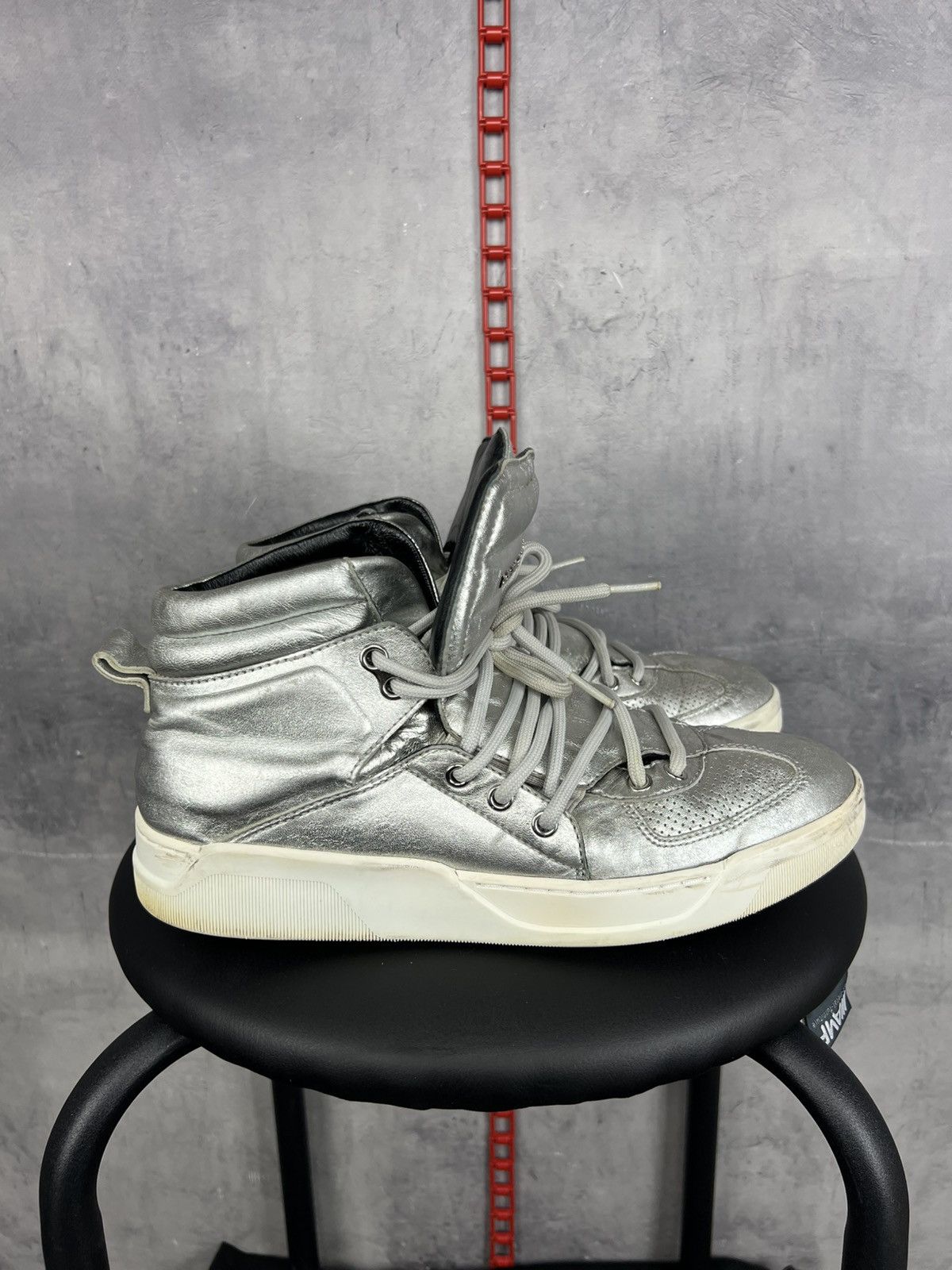 Dolce & Gabbana Dolce & Gabbana Silver Leather High Top Sneakers Size 8,5 Size US 8.5 / EU 41-42 - 11 Thumbnail