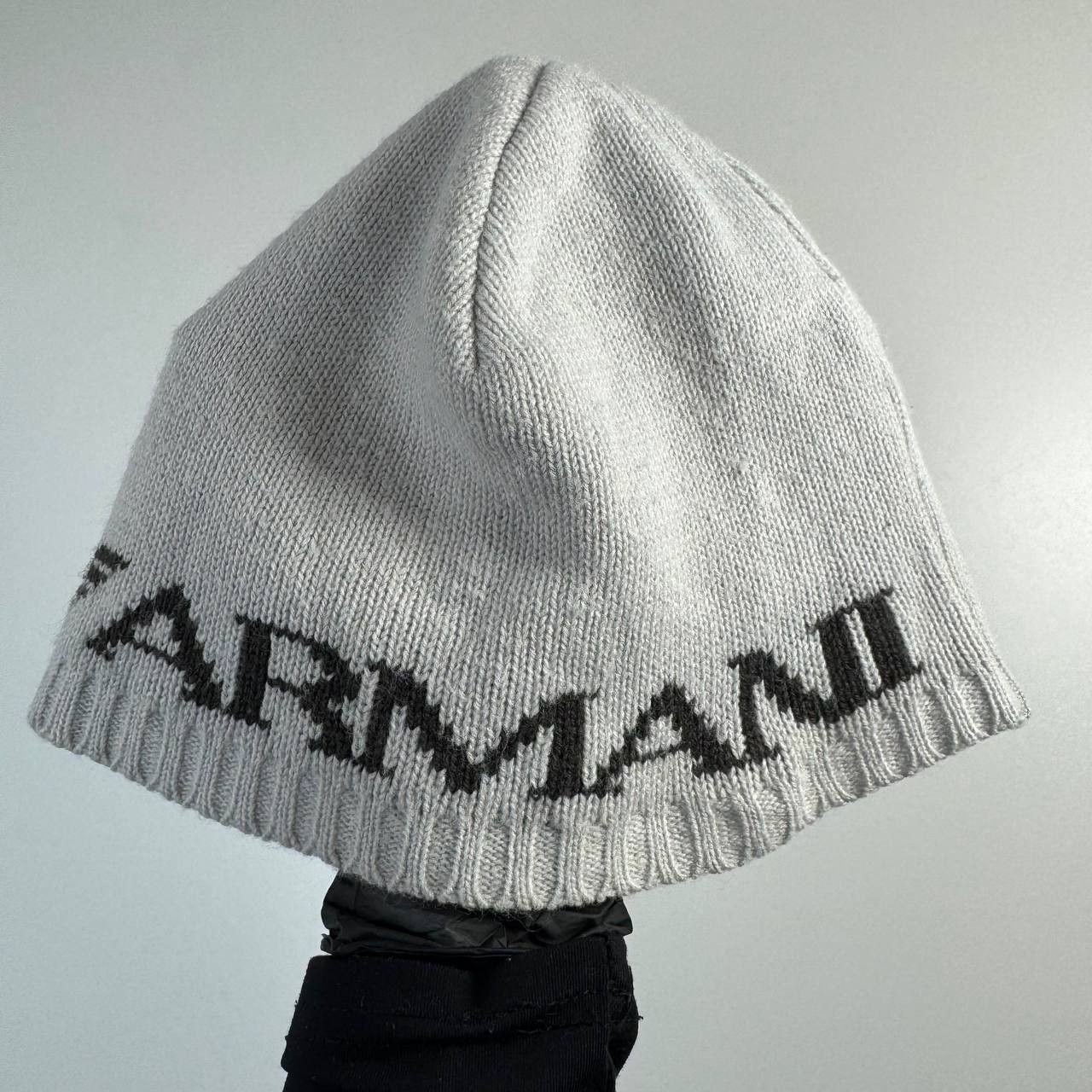 Armani Vintage Armani Knit Beanie Hat White Black Logo One Size Size ONE SIZE - 2 Thumbnail