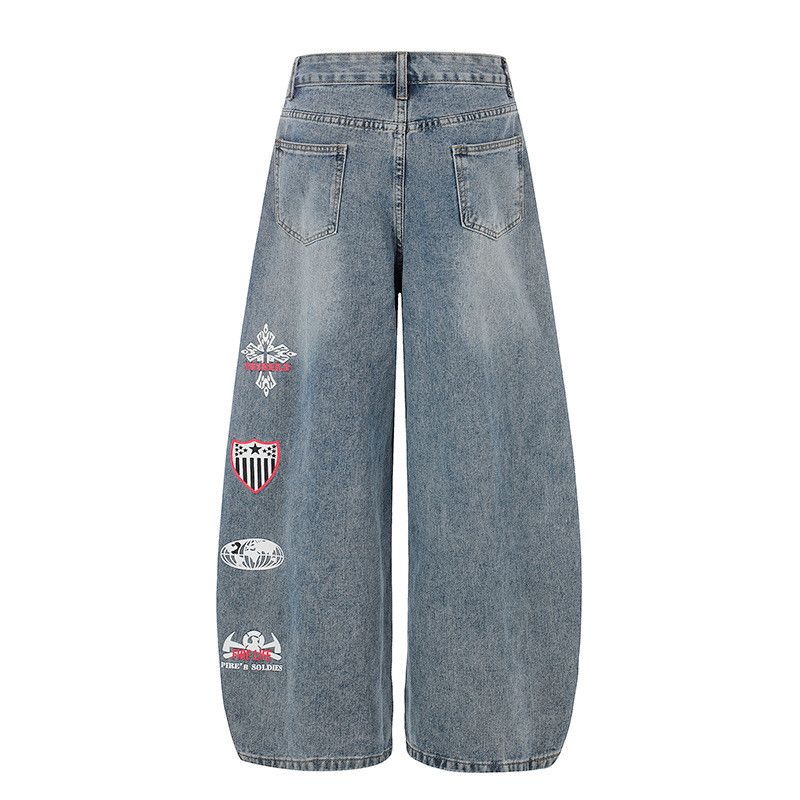 Vintage American Retro Letter-Print Wide-Leg Jeans Size US 32 / EU 48 - 2 Thumbnail