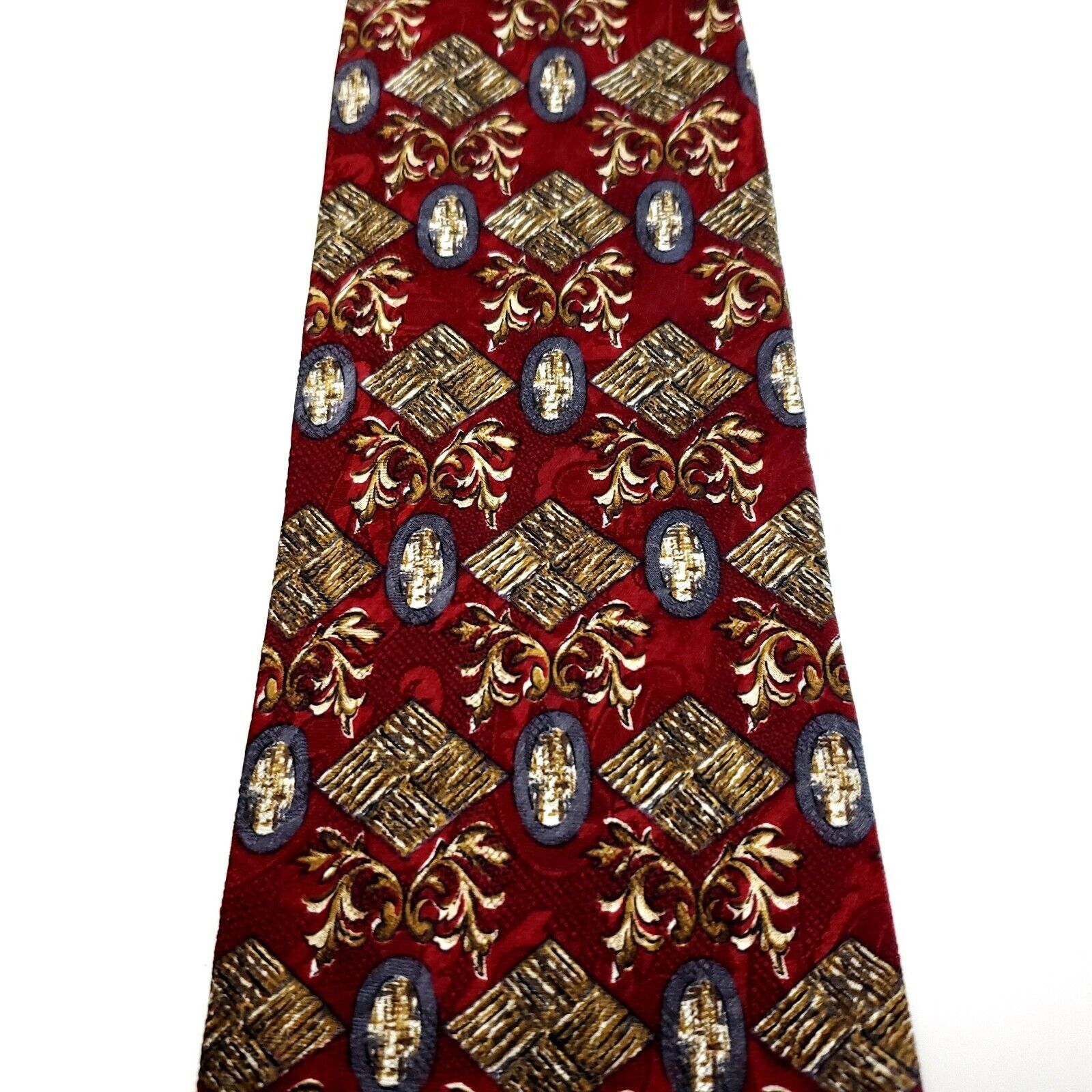 Boston Traders Boston Traders Red Beige Silk Tie Woven Short Wide Geometric Size ONE SIZE - 2 Thumbnail