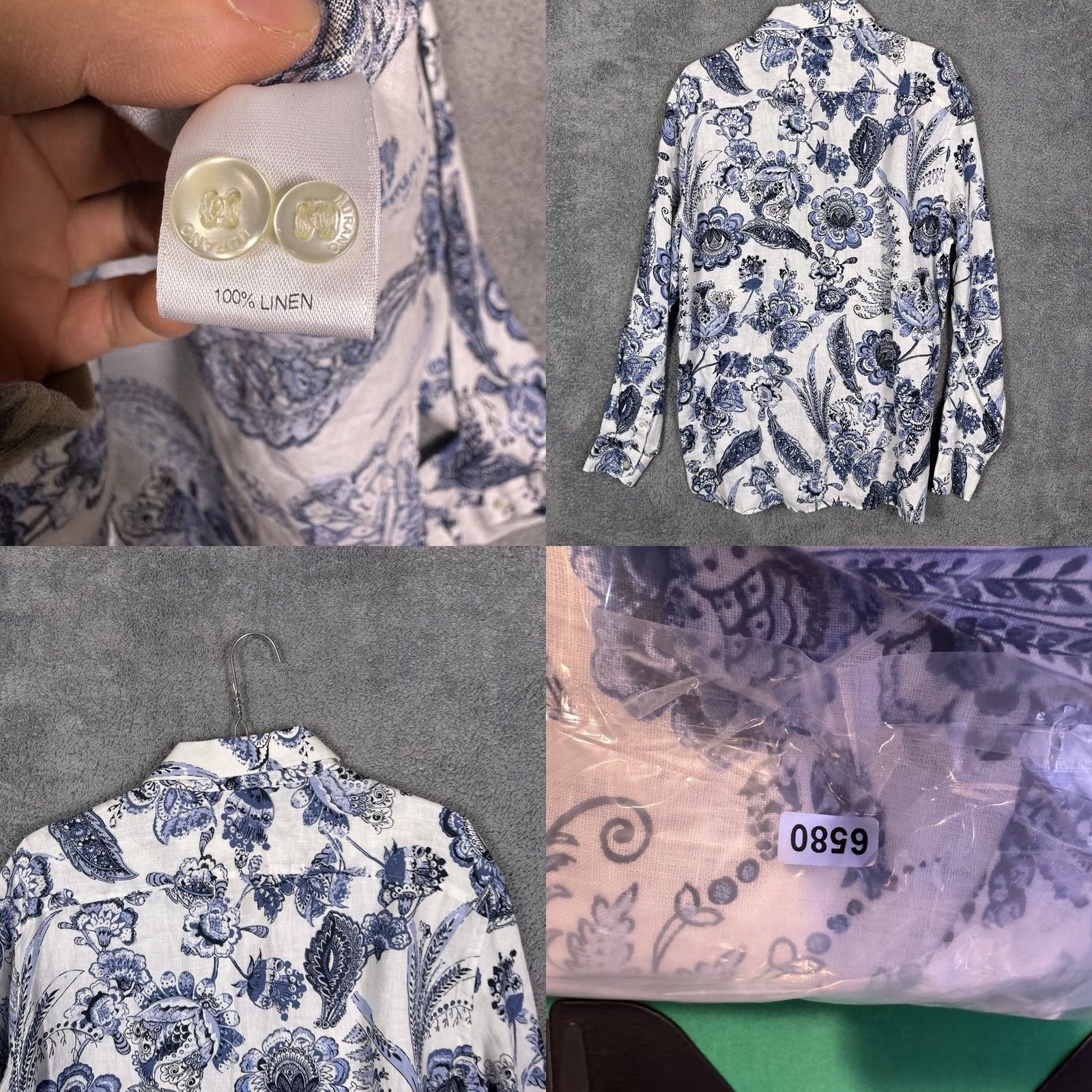 Murano Murano Baird McNutt Linen Shirt Mens L Paisley Floral Button-Up Size US L / EU 52-54 / 3 - 8 Thumbnail