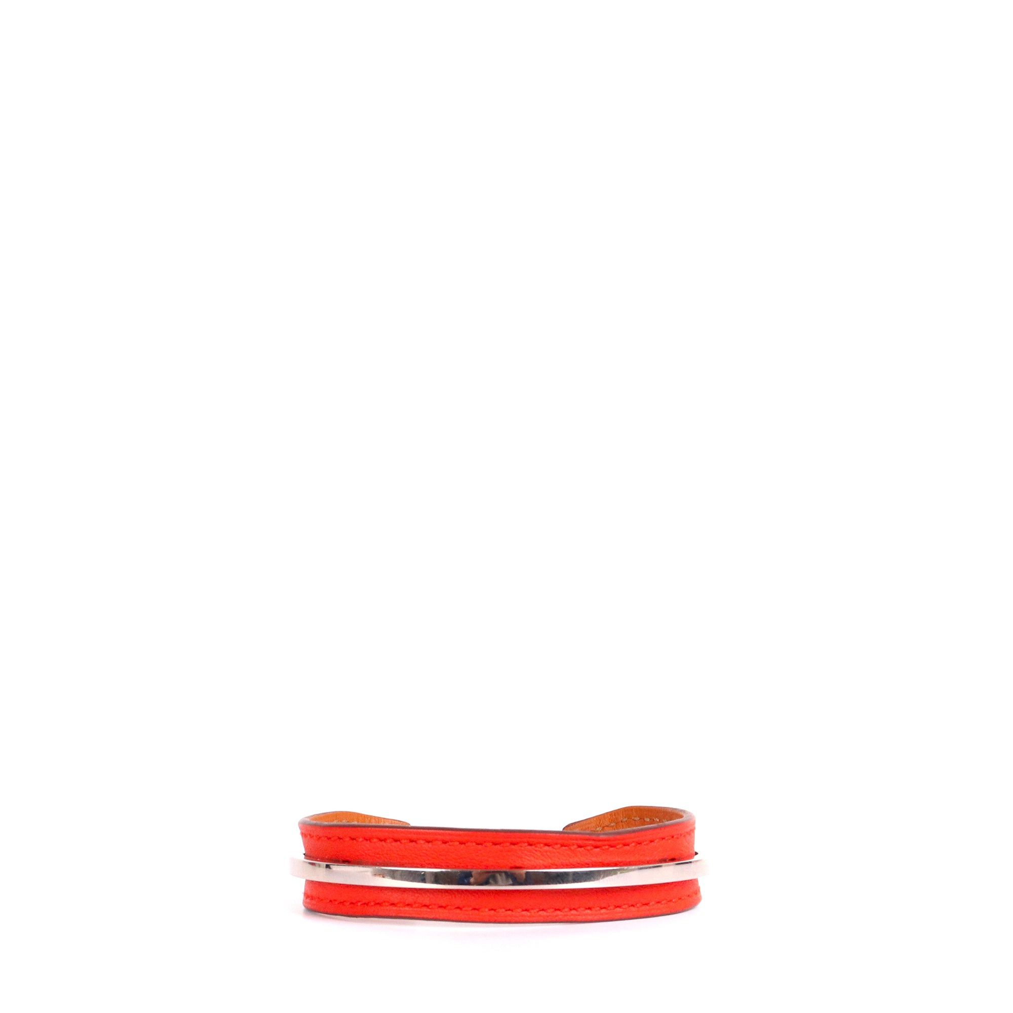 Hermes HERMÈS - Clou de Forge Hermès bangle in red leather and metal (M) Size ONE SIZE - 1 Thumbnail