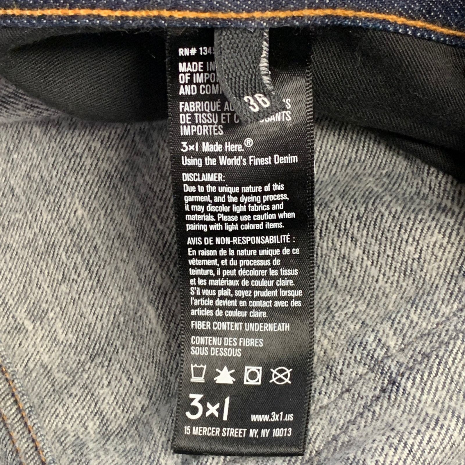 Other 3 X 1 Indigo Cotton Selvedge Twill Contrast Stitch Button Size US 36 / EU 52 - 7 Thumbnail