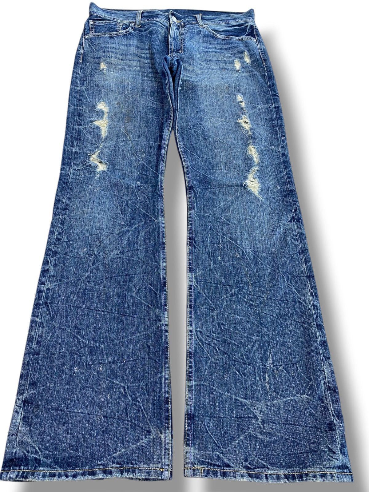 Japanese Brand Thundder Blue Wash Distressed Loose Jeans